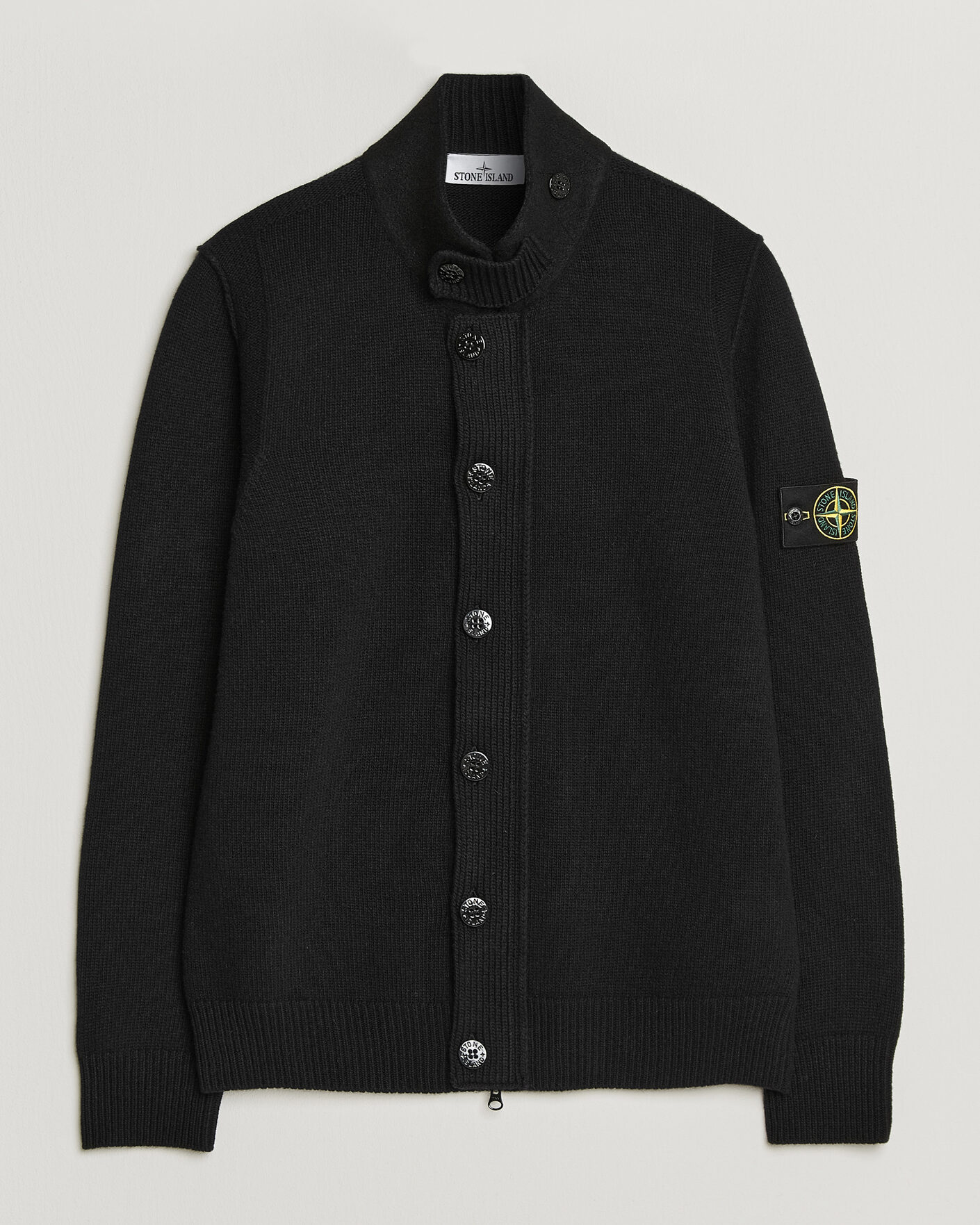 Herre | Gensere | Stone Island | Knitted Lambswool Zip Button Cardigan Black