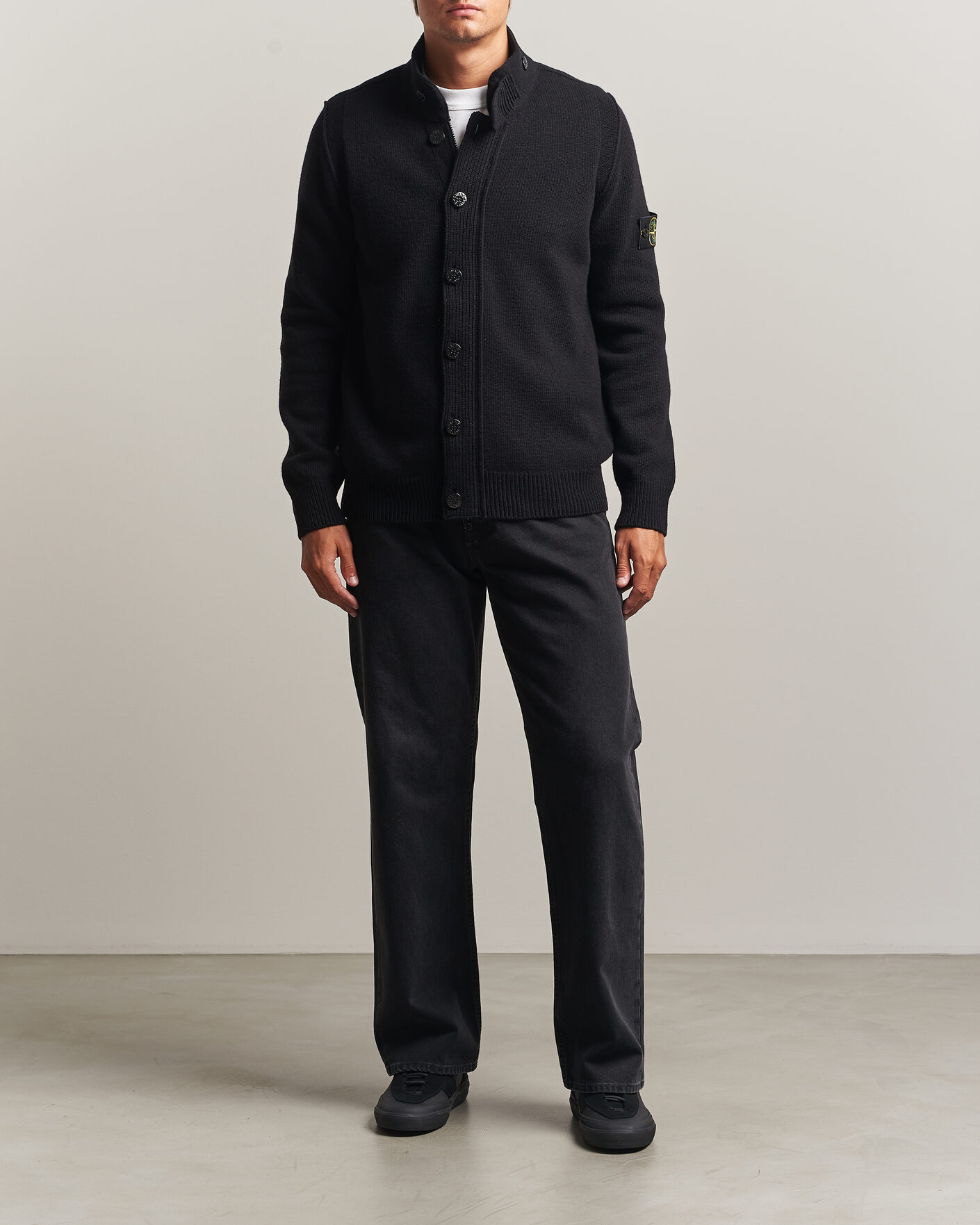 Herre | Gensere | Stone Island | Knitted Lambswool Zip Button Cardigan Black
