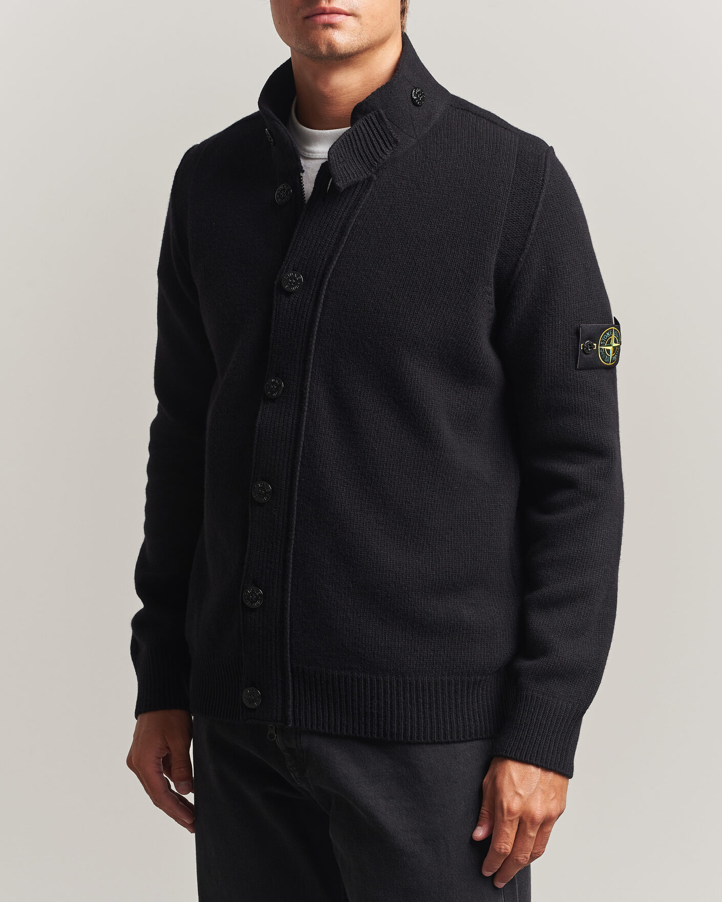 Herre | Gensere | Stone Island | Knitted Lambswool Zip Button Cardigan Black
