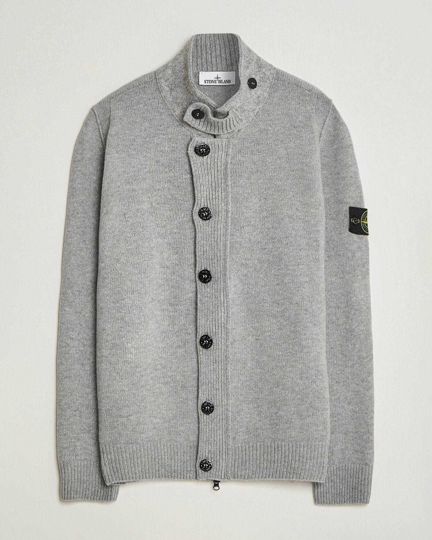 Herre | Gensere | Stone Island | Knitted Lambswool Zip Button Cardigan Grey Melange