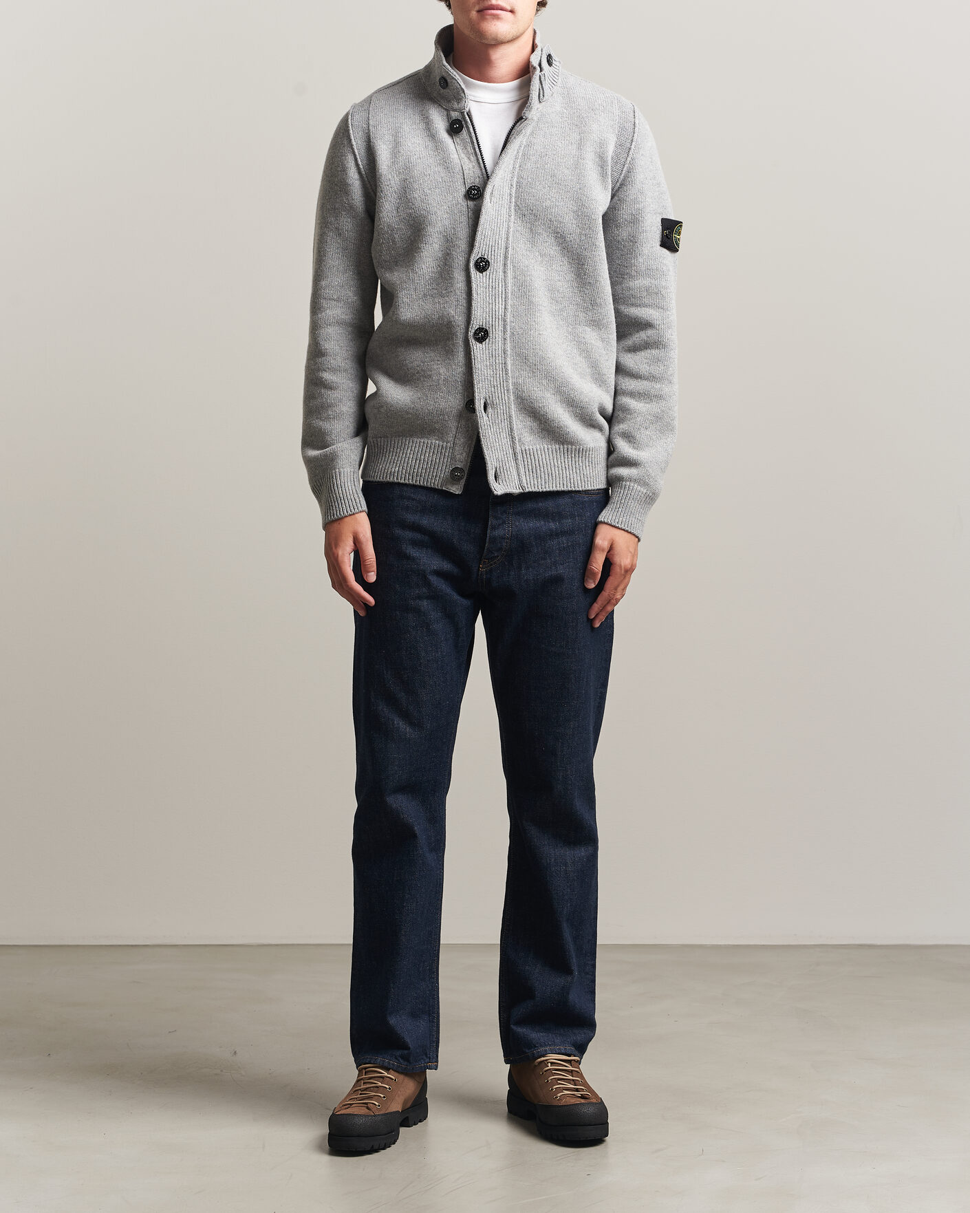 Herre | Gensere | Stone Island | Knitted Lambswool Zip Button Cardigan Grey Melange