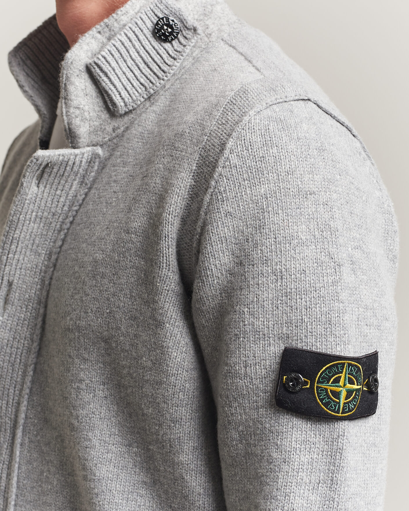 Herre | Gensere | Stone Island | Knitted Lambswool Zip Button Cardigan Grey Melange