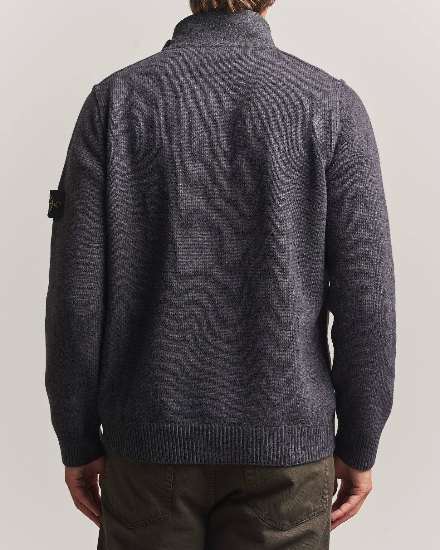 Herre | Gensere | Stone Island | Knitted Lambswool Zip Button Cardigan Melange Lead