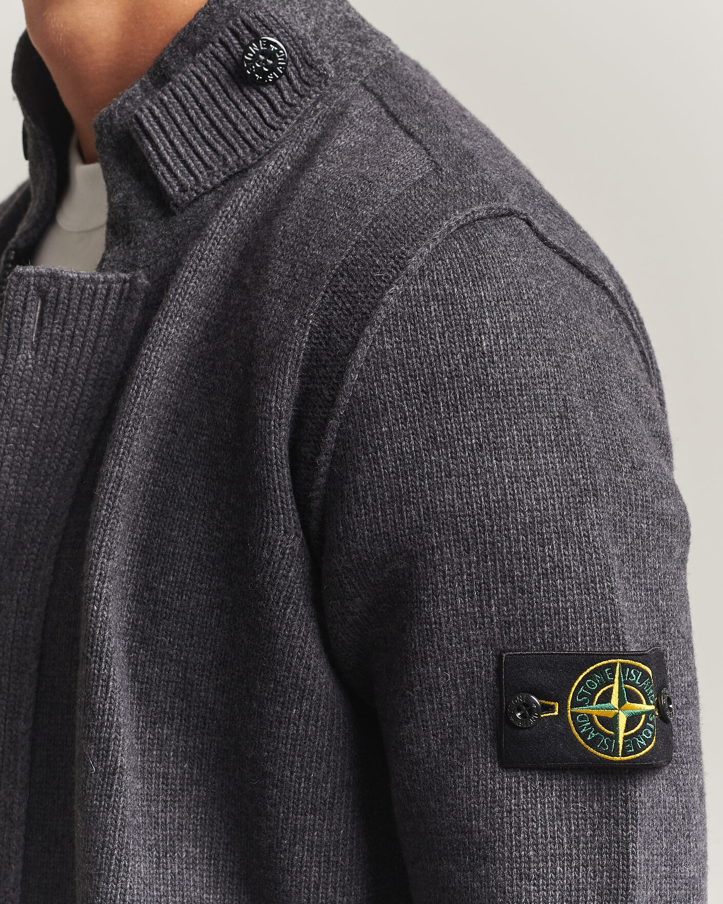 Herre | Gensere | Stone Island | Knitted Lambswool Zip Button Cardigan Melange Lead