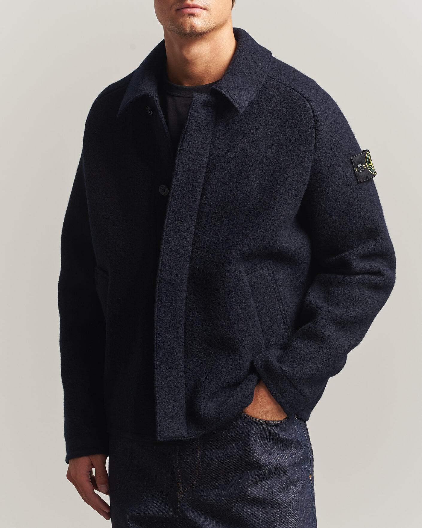 Herre | Gensere | Stone Island | Felted Wool Cardigan Navy Blue