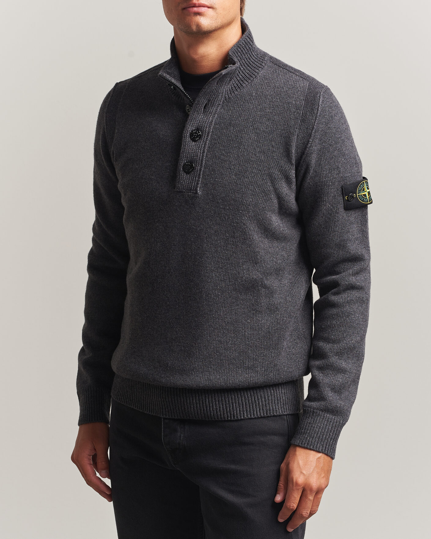 Herre | Gensere | Stone Island | Knitted Lambswool Half Button Zip Melange Lead