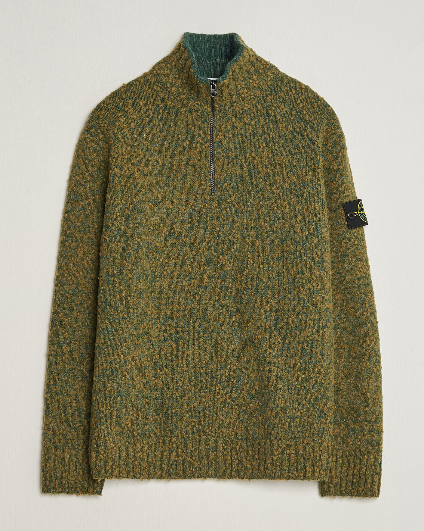 Herre | Gensere | Stone Island | Speckled Wool/Nylon Half Zip Dark Green Melange