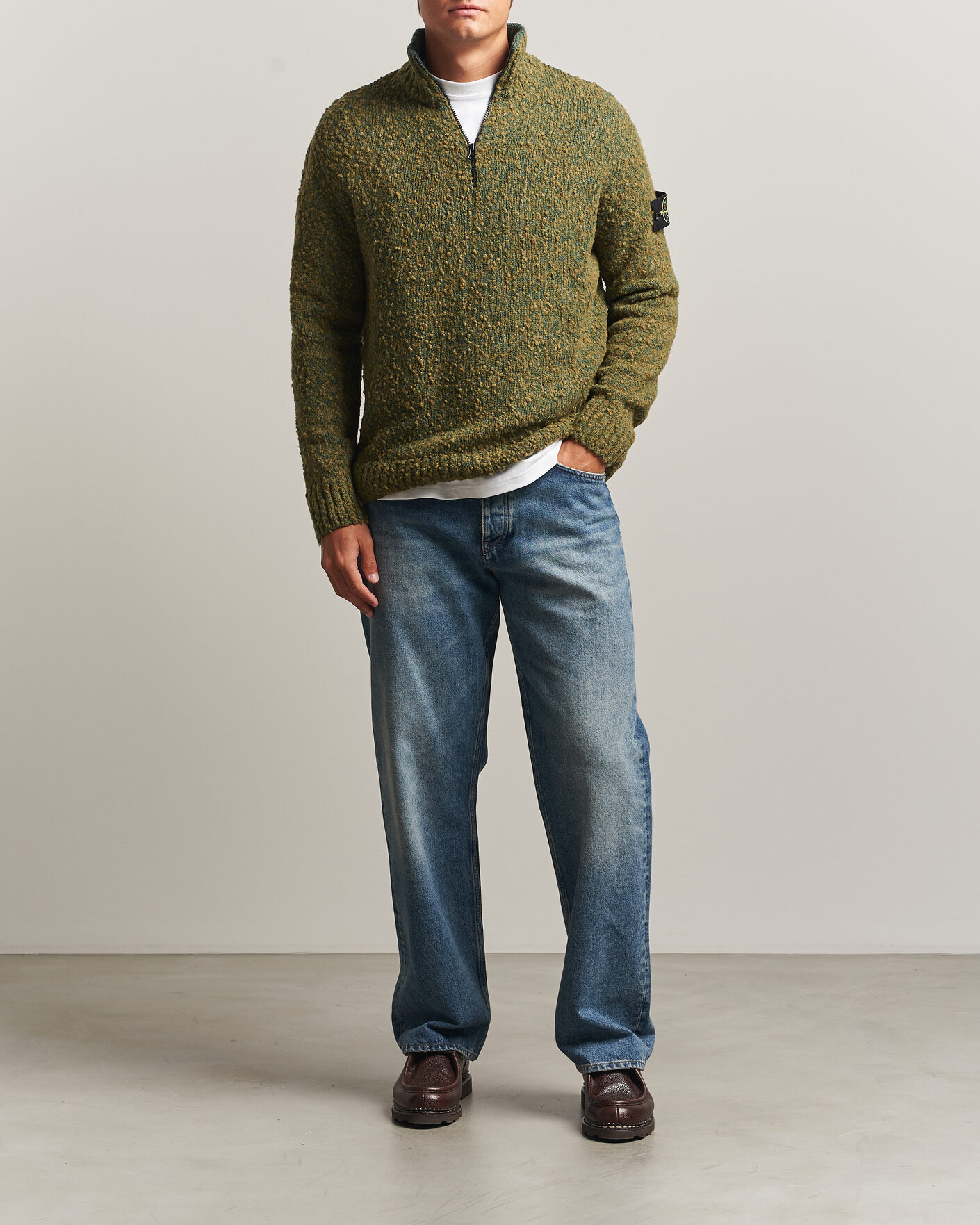 Herre | Gensere | Stone Island | Speckled Wool/Nylon Half Zip Dark Green Melange