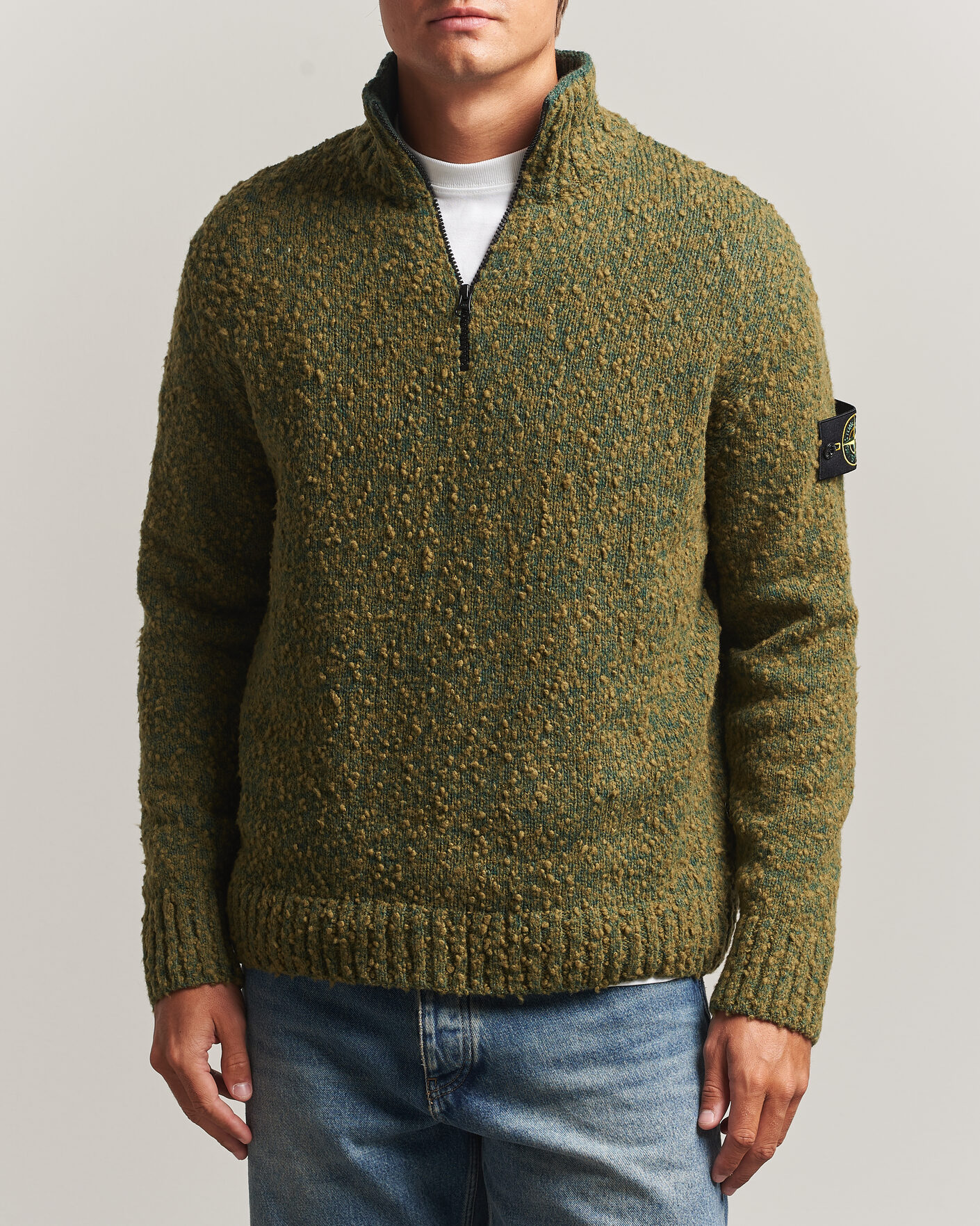 Herre | Gensere | Stone Island | Speckled Wool/Nylon Half Zip Dark Green Melange