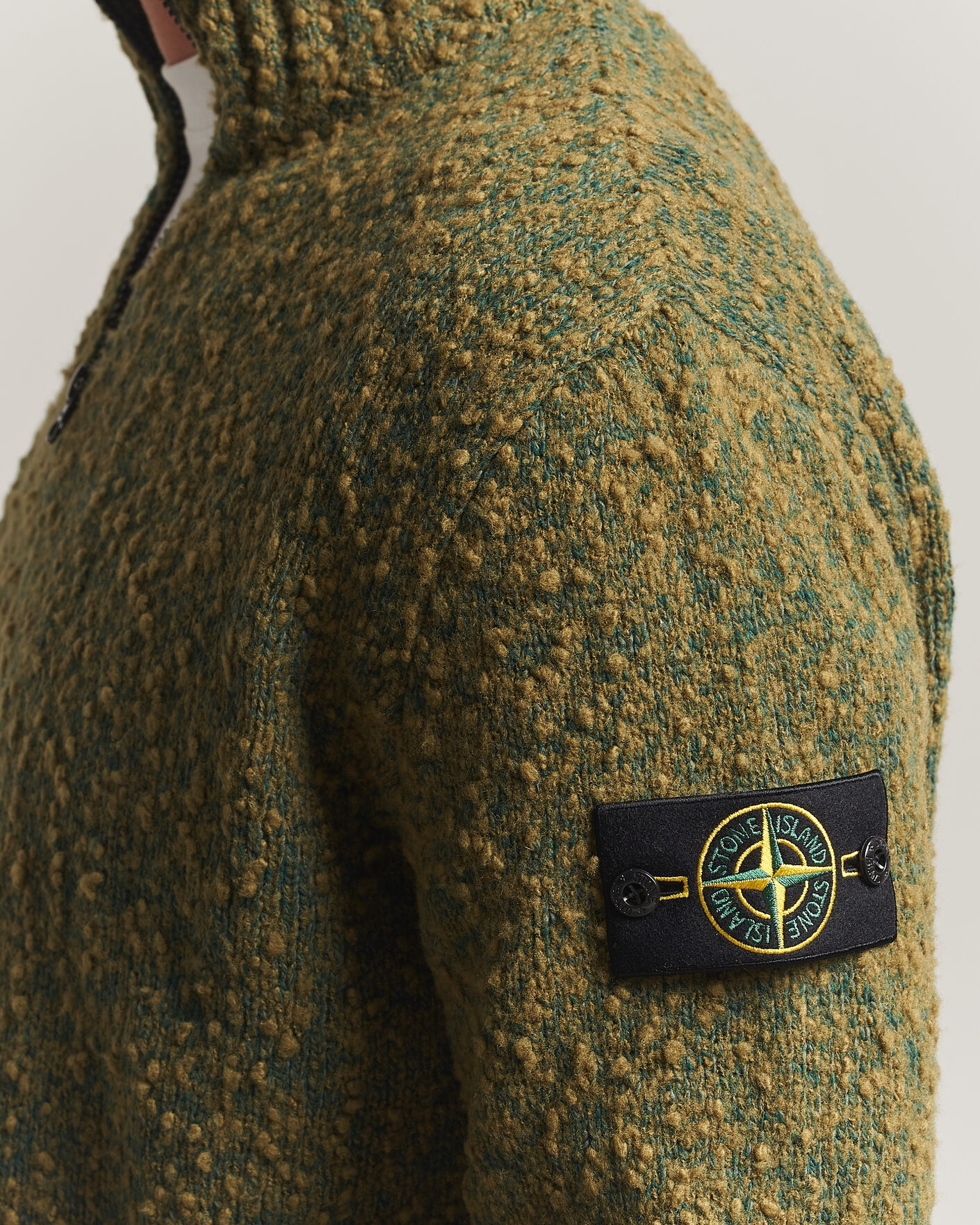Herre | Gensere | Stone Island | Speckled Wool/Nylon Half Zip Dark Green Melange