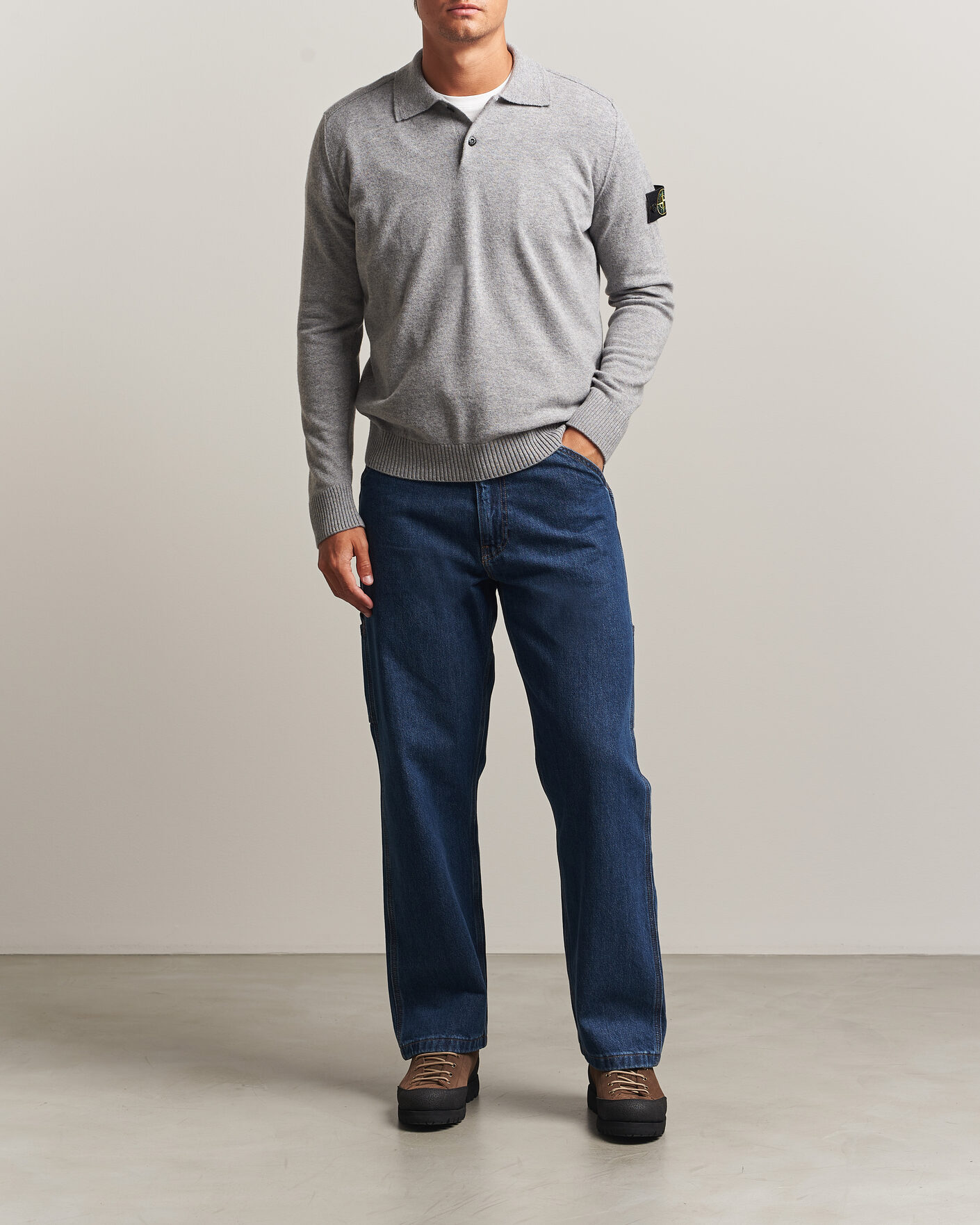 Herre | Gensere | Stone Island | Knitted Geelong Wool Polo Grey Melange