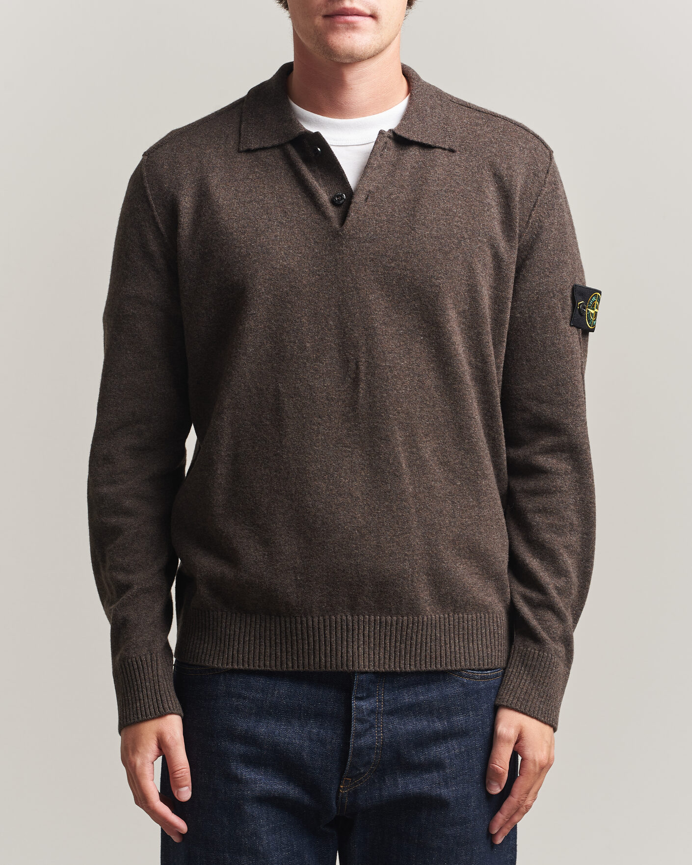 Herre | Gensere | Stone Island | Knitted Geelong Wool Polo Melange Lead