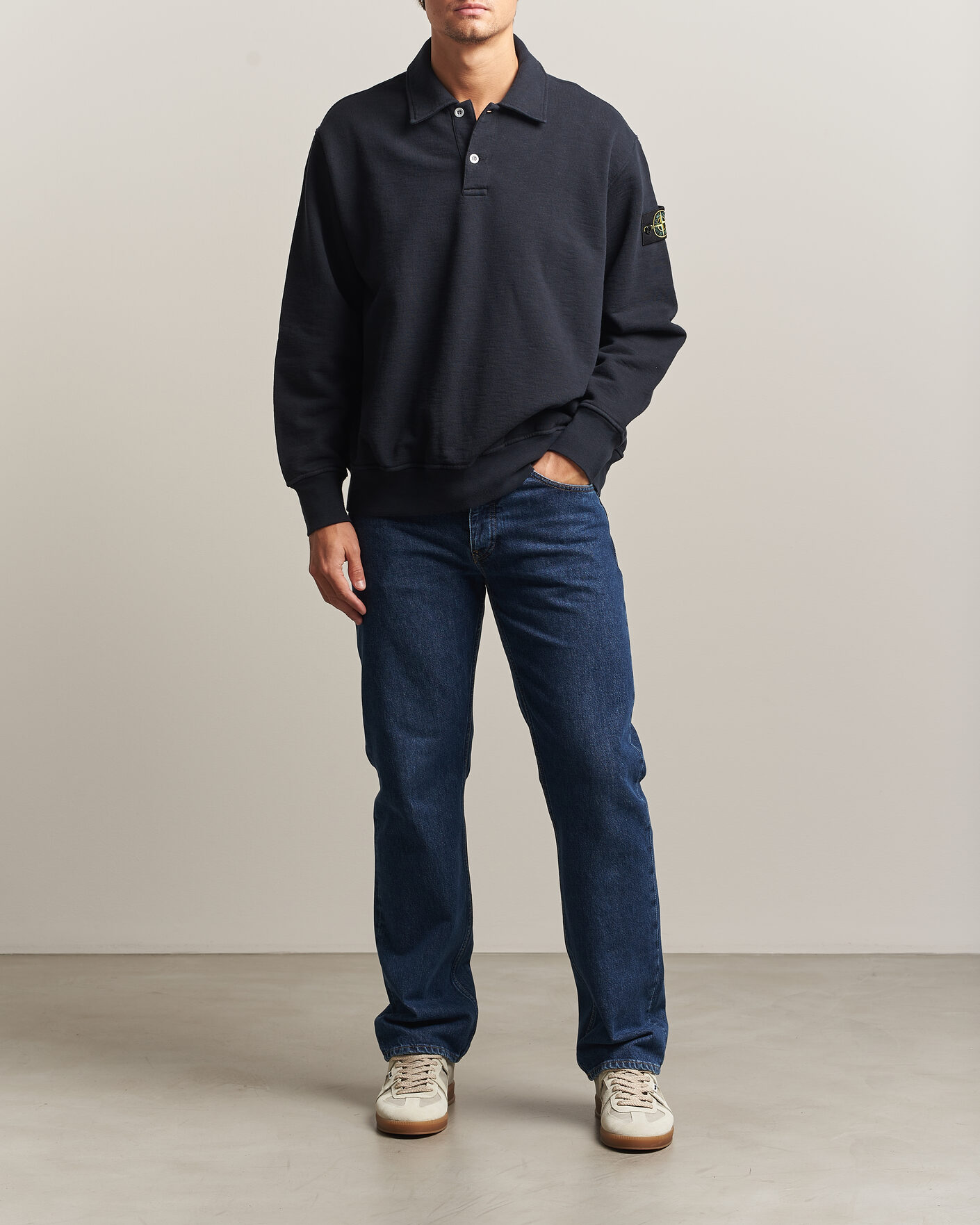 Herre | Gensere | Stone Island | Tubular Cotton Fleece Polo Navy Blue