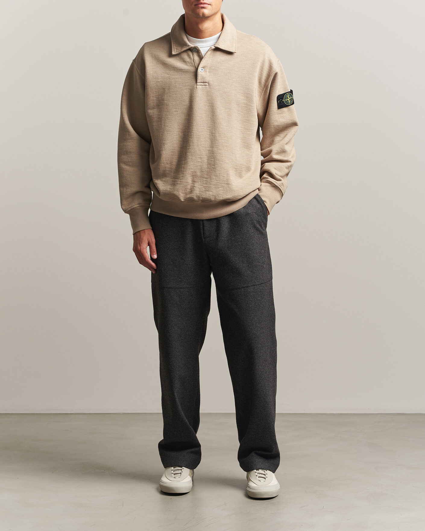 Herre | Gensere | Stone Island | Tubular Cotton Fleece Polo Biscuit