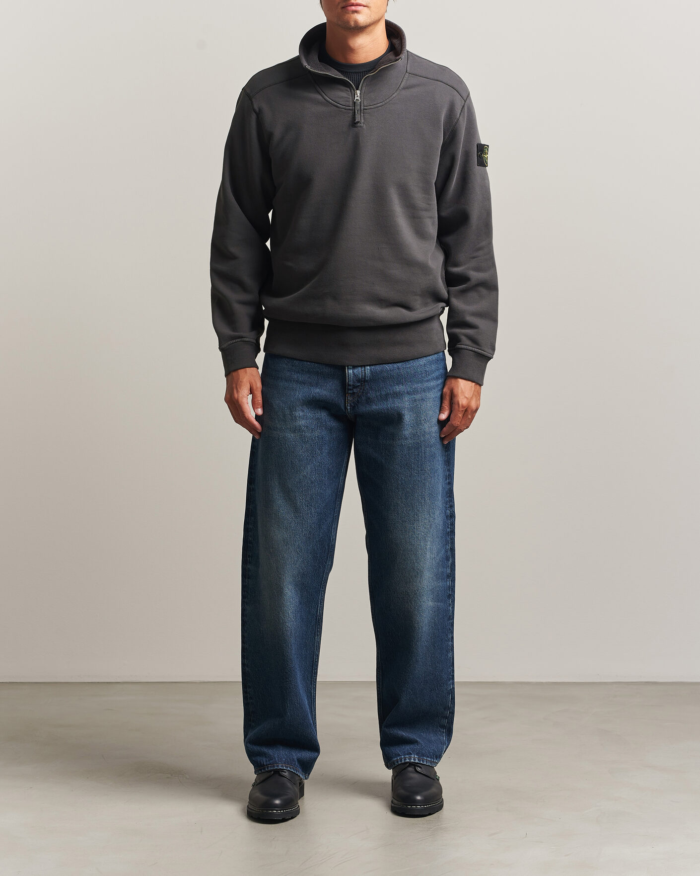 Herre | Gensere | Stone Island | Brushed Cotton Fleece Half Zip Lead Grey
