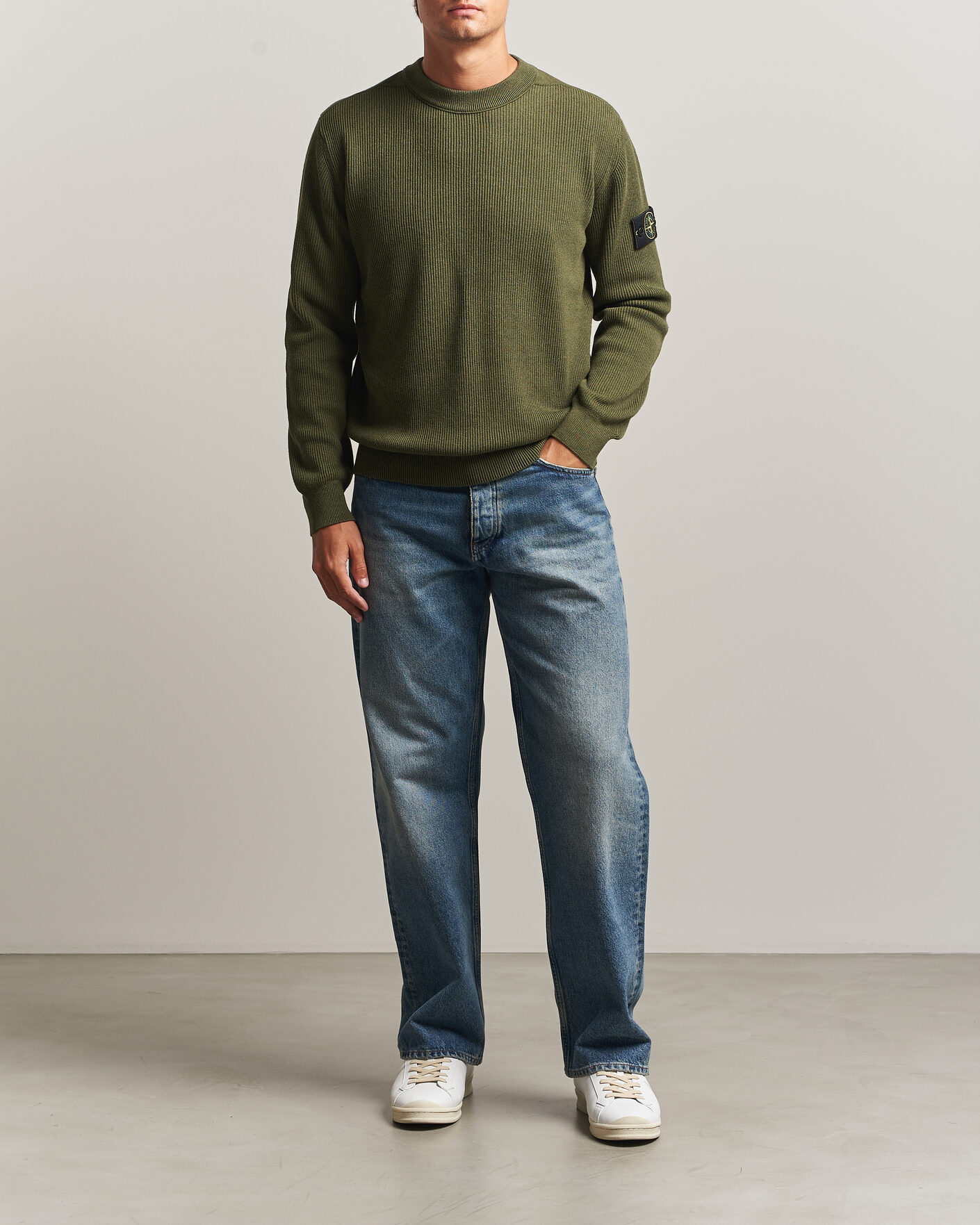 Herre | Gensere | Stone Island | Ribbed Soft Organic Cotton Crew Neck Military Green