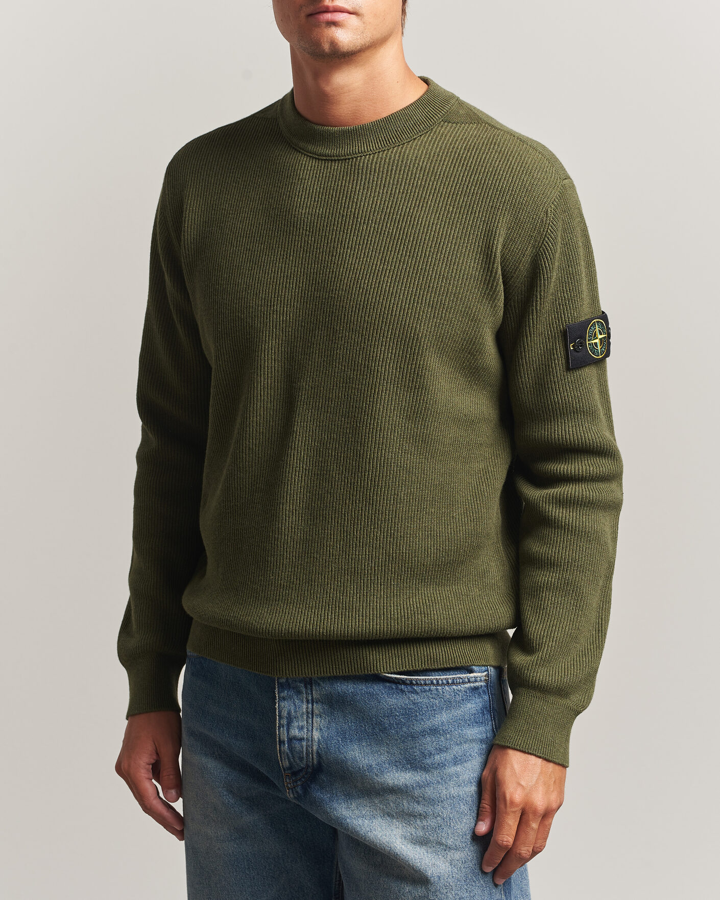 Herre | Gensere | Stone Island | Ribbed Soft Organic Cotton Crew Neck Military Green
