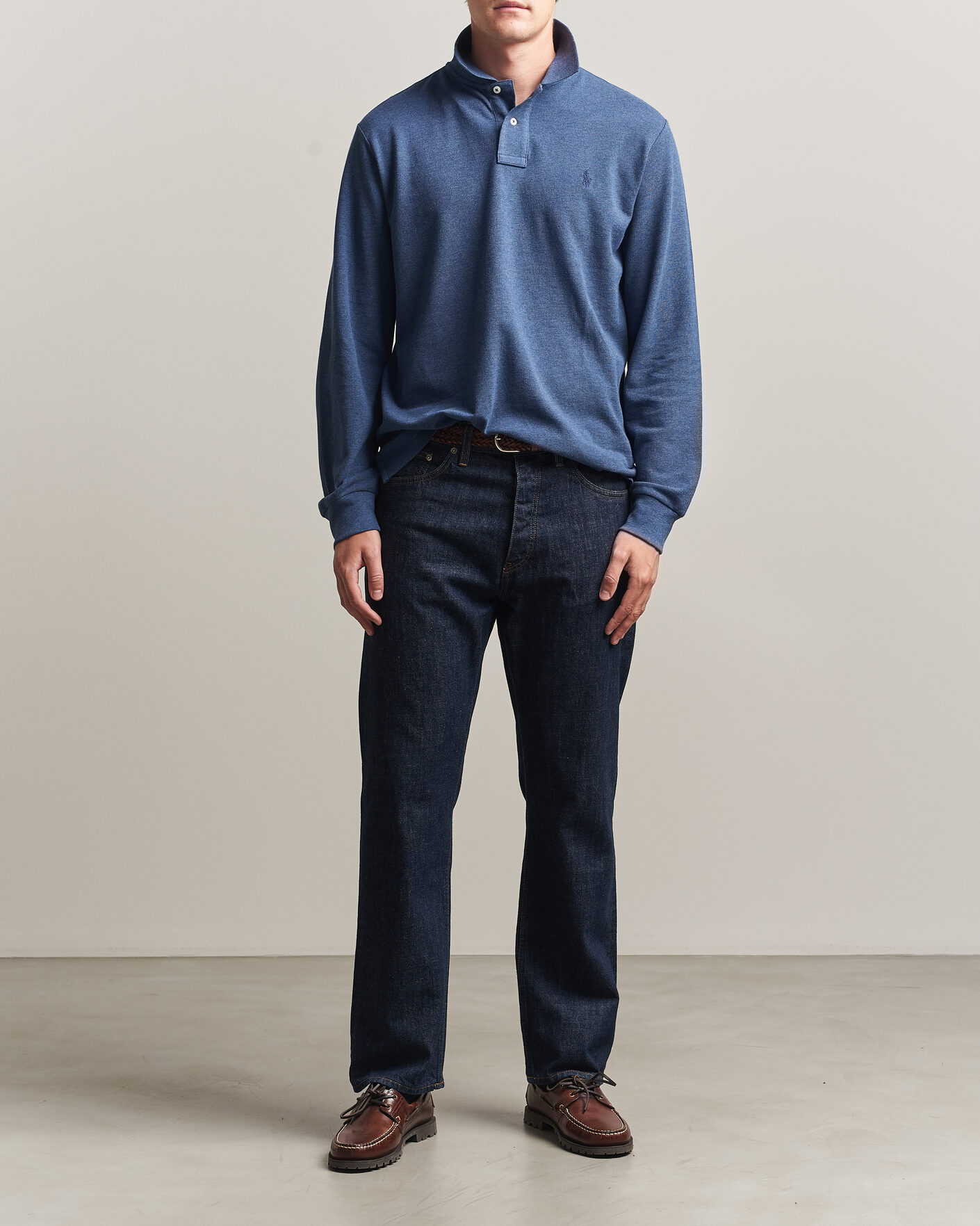Herre | Pikéer | Polo Ralph Lauren | Custom Slim Fit Long Sleeve Polo Derby Blue Heather