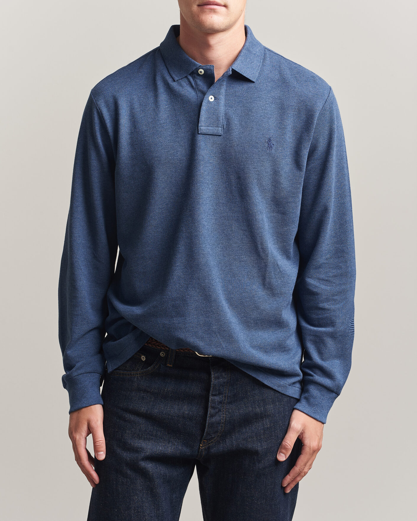 Herre | Pikéer | Polo Ralph Lauren | Custom Slim Fit Long Sleeve Polo Derby Blue Heather
