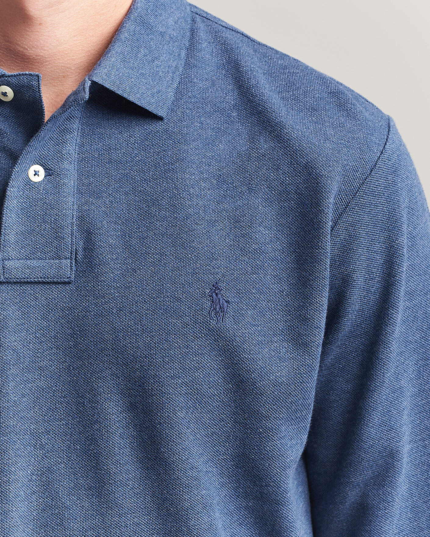 Herre | Pikéer | Polo Ralph Lauren | Custom Slim Fit Long Sleeve Polo Derby Blue Heather