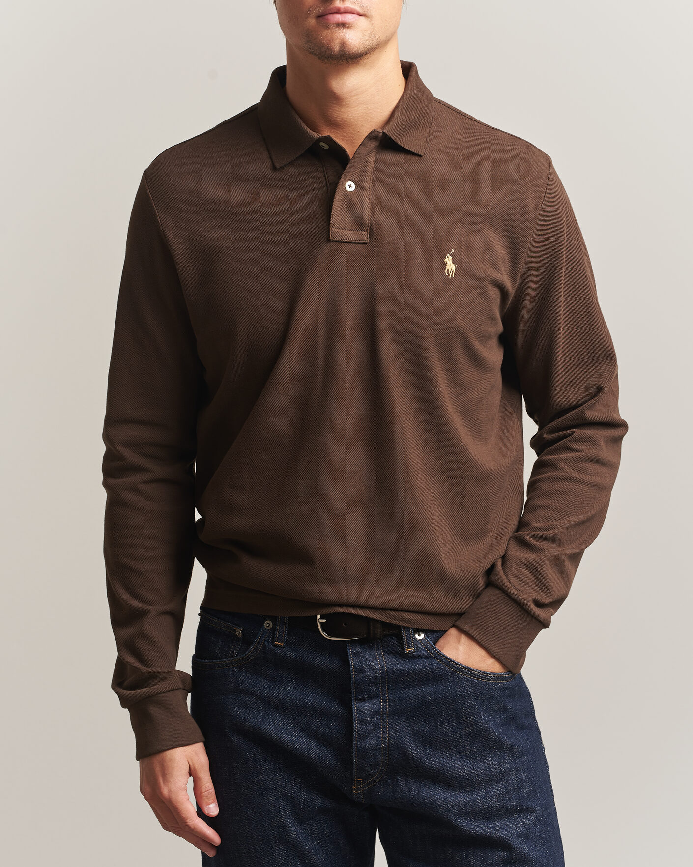 Herre | Pikéer | Polo Ralph Lauren | Custom Slim Fit Long Sleeve Polo Nutmeg Brown