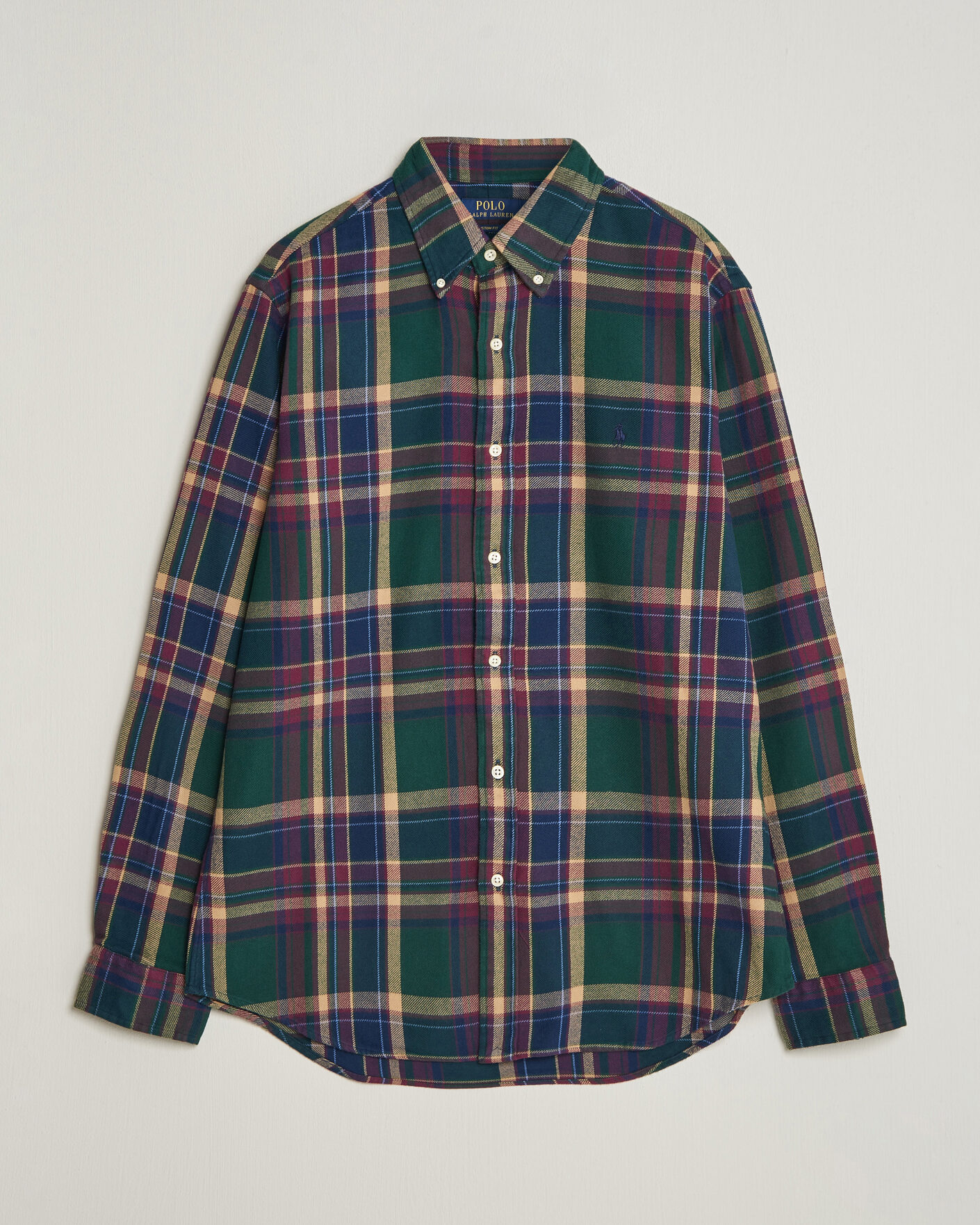 Herre | Skjorter | Polo Ralph Lauren | Custom Fit Brushed Flannel Shirt Forest Burgundy