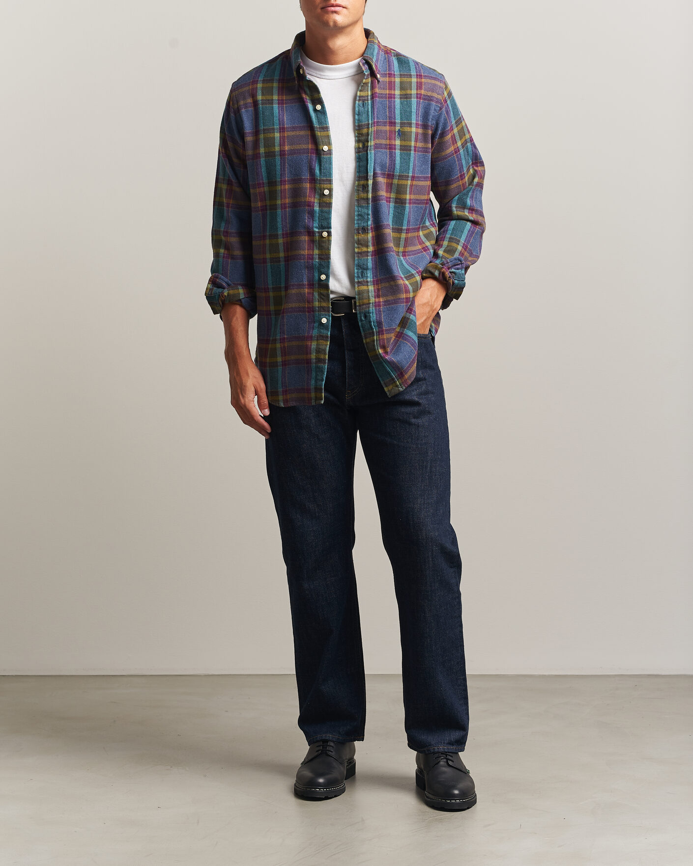 Herre | Skjorter | Polo Ralph Lauren | Custom Fit Brushed Flannel Shirt Blue Purple Heather