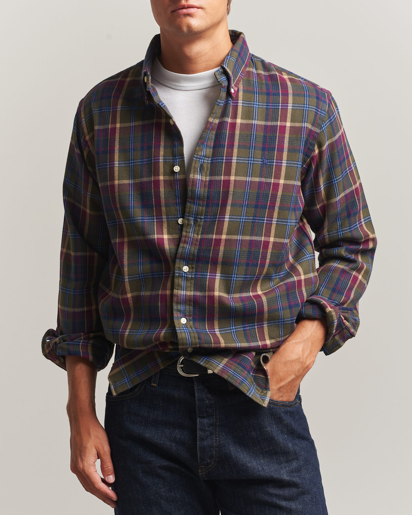 Herre | Skjorter | Polo Ralph Lauren | Custom Fit Brushed Flannel Shirt Olive Berry
