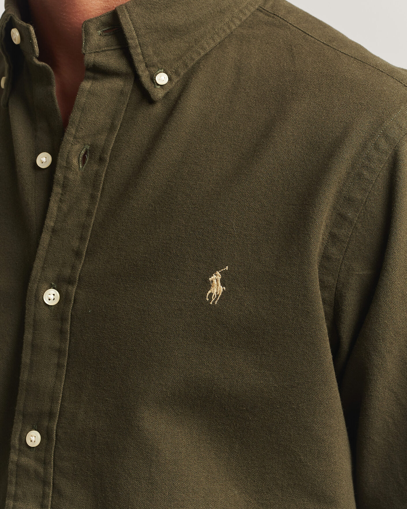 Herre | Skjorter | Polo Ralph Lauren | Custom Fit Brushed Flannel Shirt Company Olive