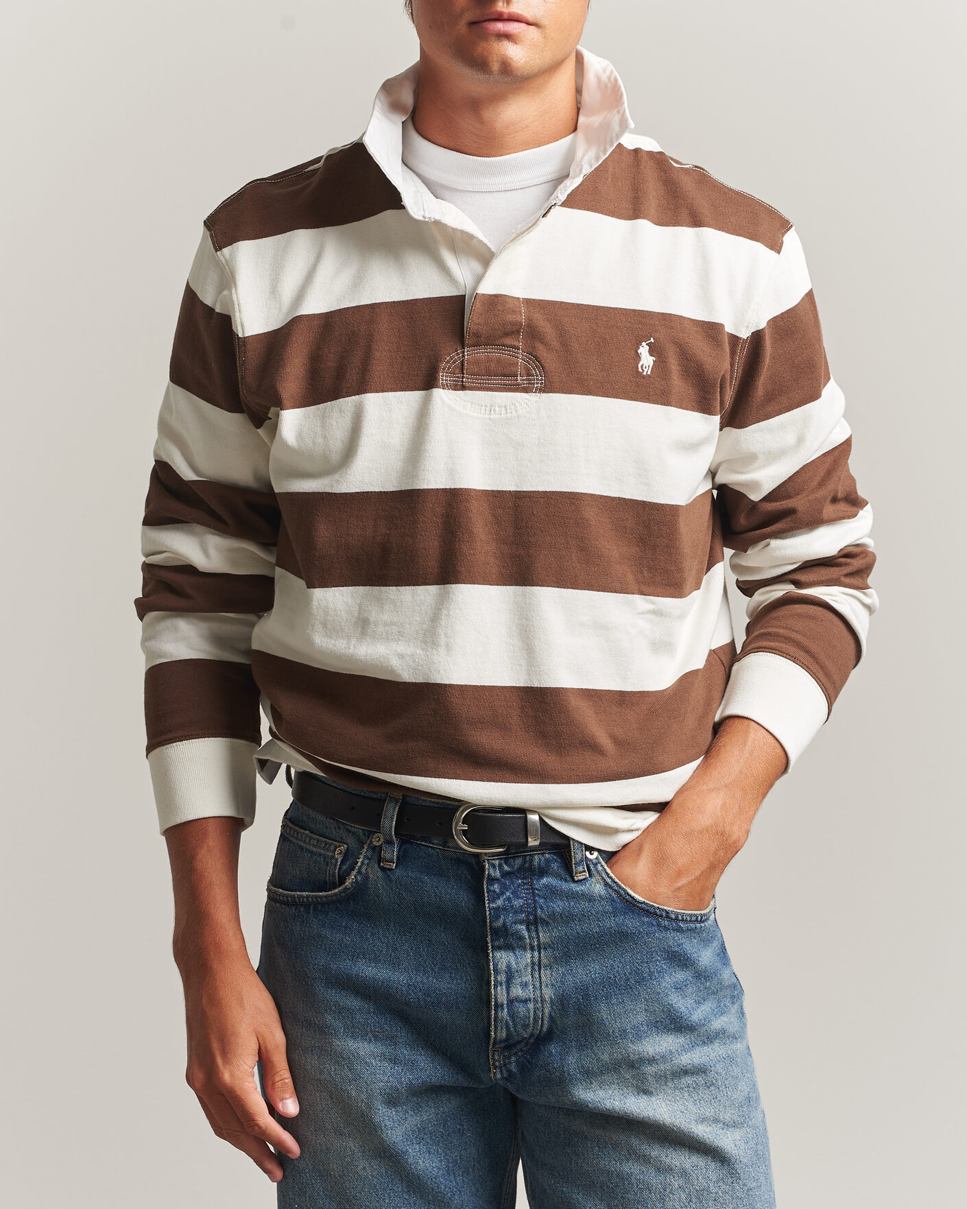Herre | Gensere | Polo Ralph Lauren | Striped Jersey Rugger Cream/Brown