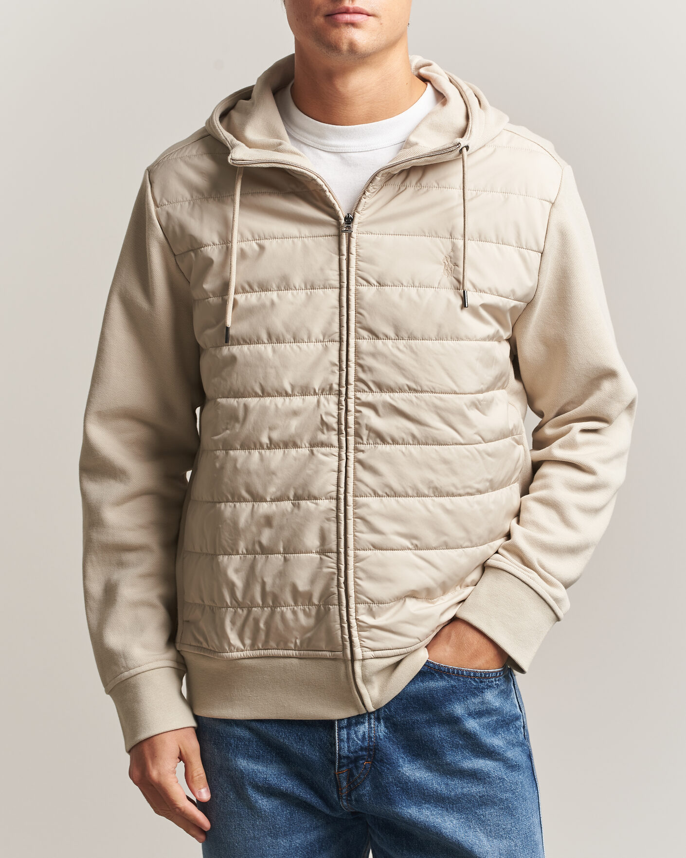 Herre | Gensere | Polo Ralph Lauren | Double Knitted Jaquard Full Zip Hoodie Stoneware Grey