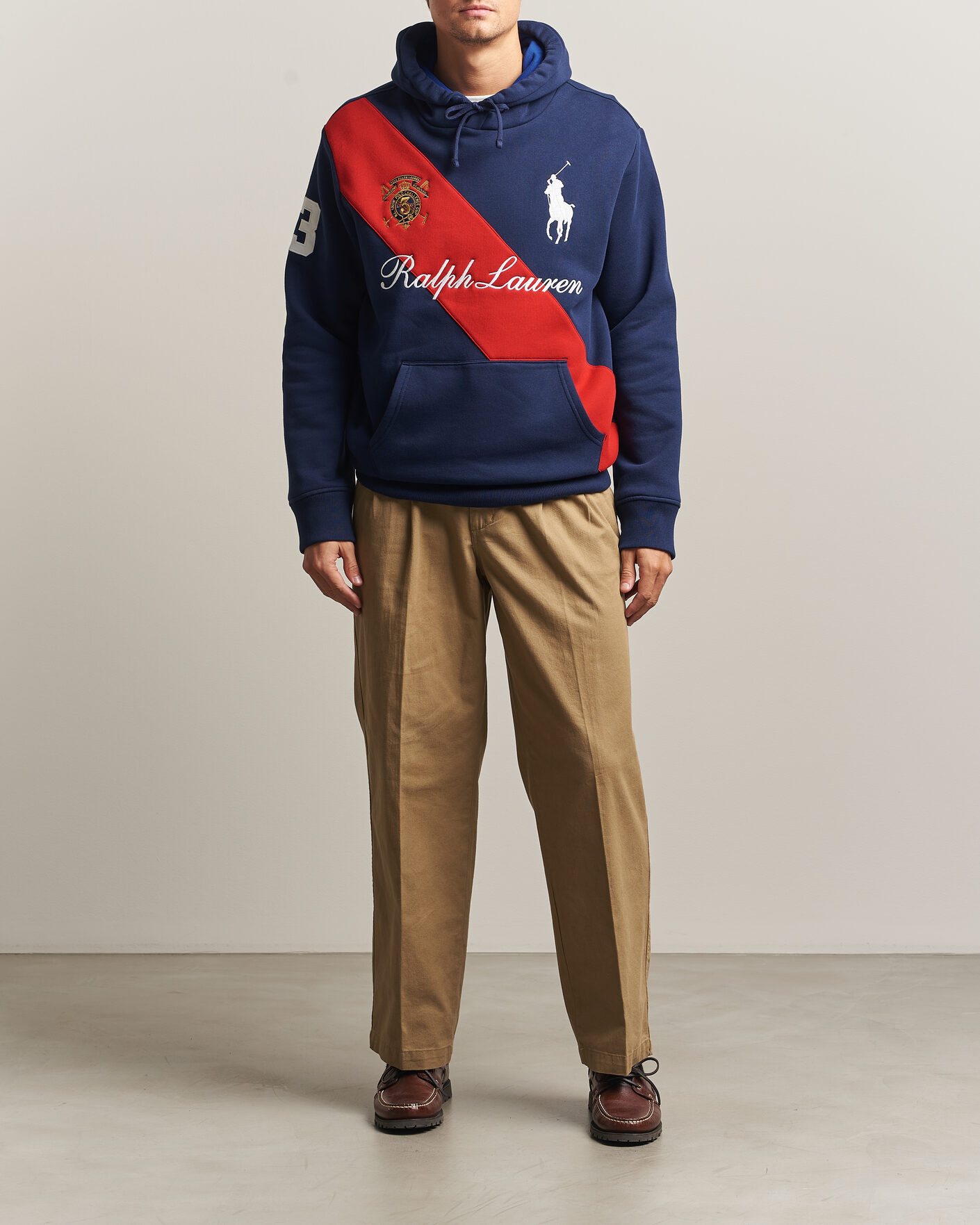 Herre | Gensere | Polo Ralph Lauren | Diagonal Stripe Big Pony Hoodie Newport Navy