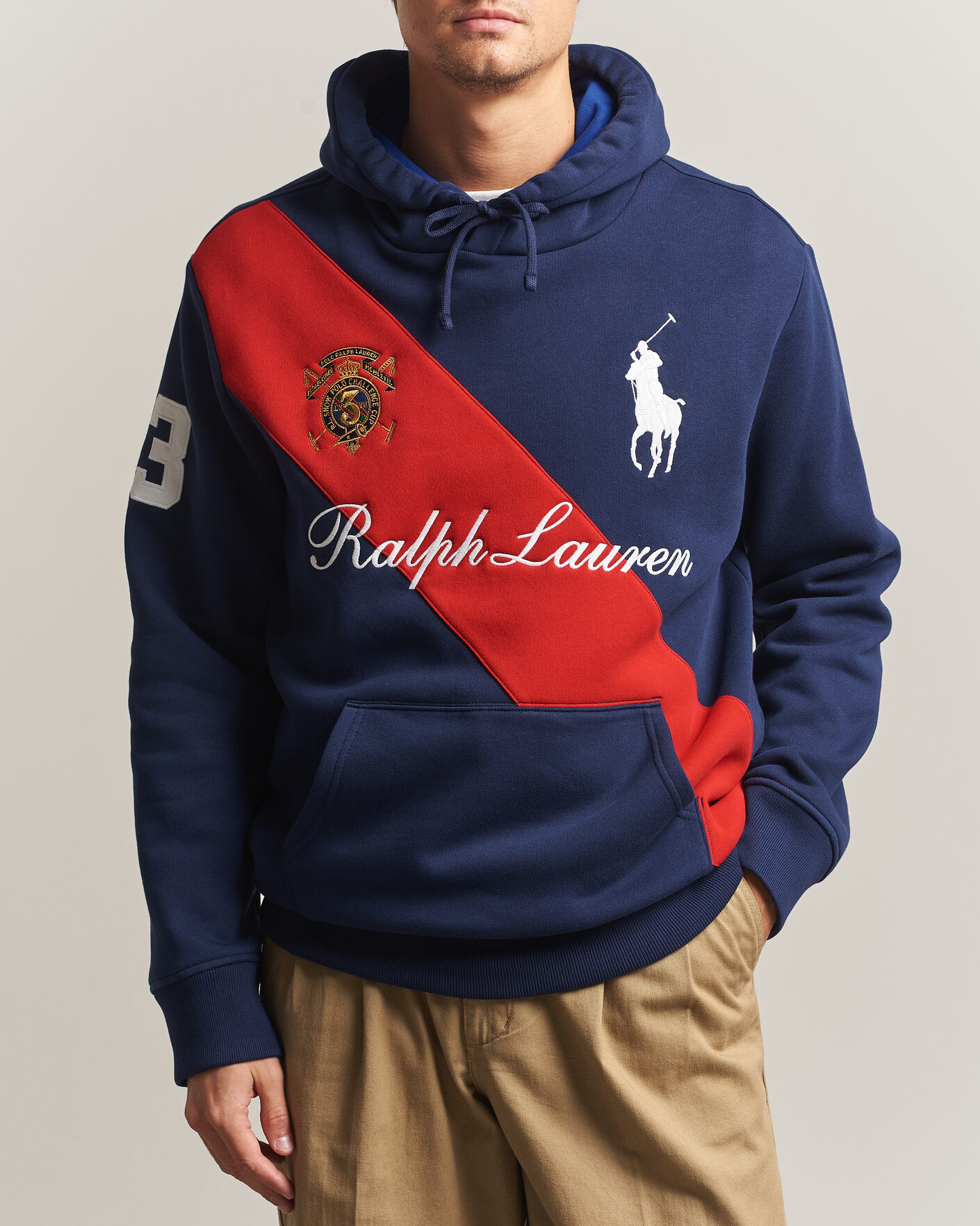Herre | Gensere | Polo Ralph Lauren | Diagonal Stripe Big Pony Hoodie Newport Navy