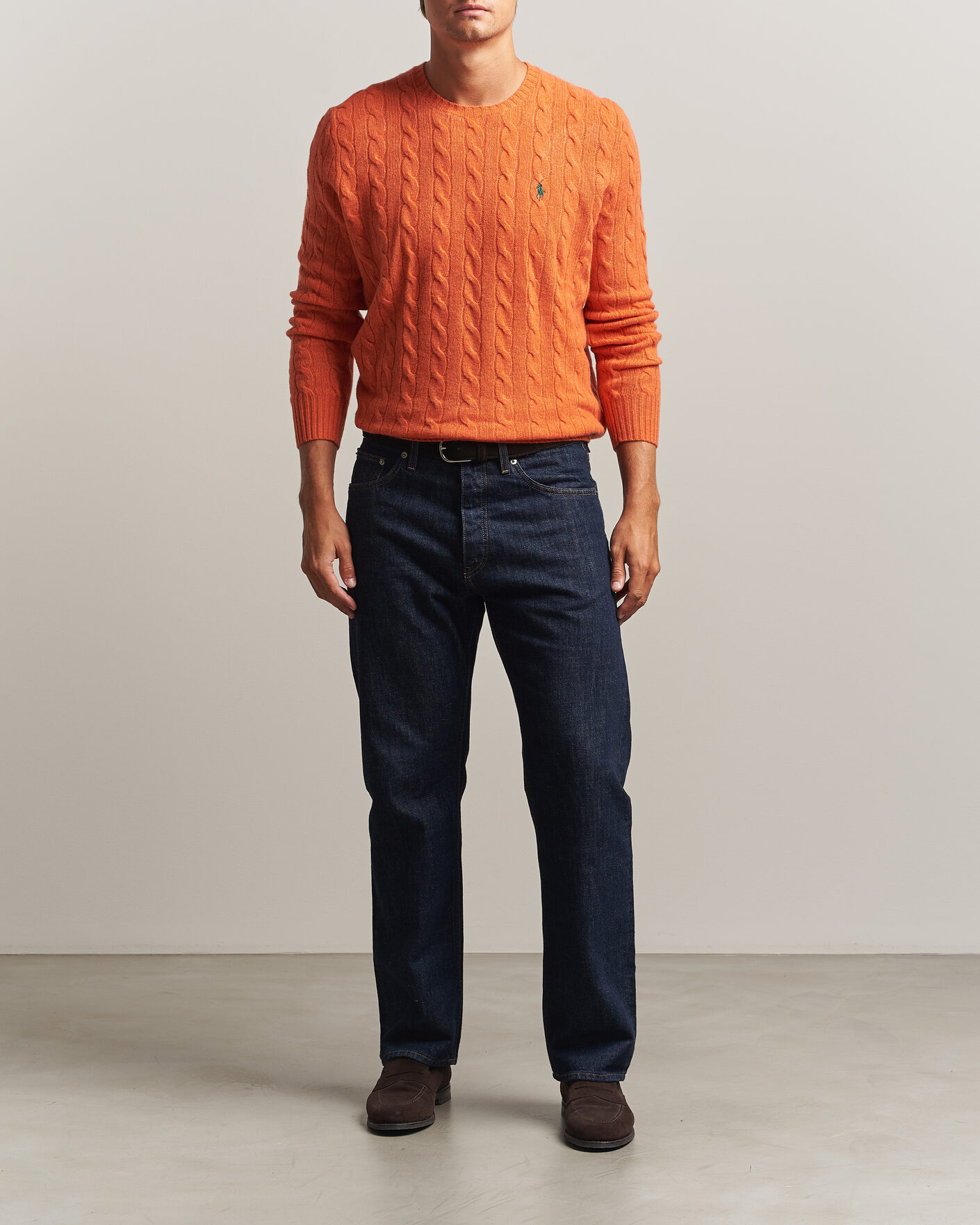 Herre | Gensere | Polo Ralph Lauren | Wool/Cashmere Cable Crew Neck Orange Jasper Heather