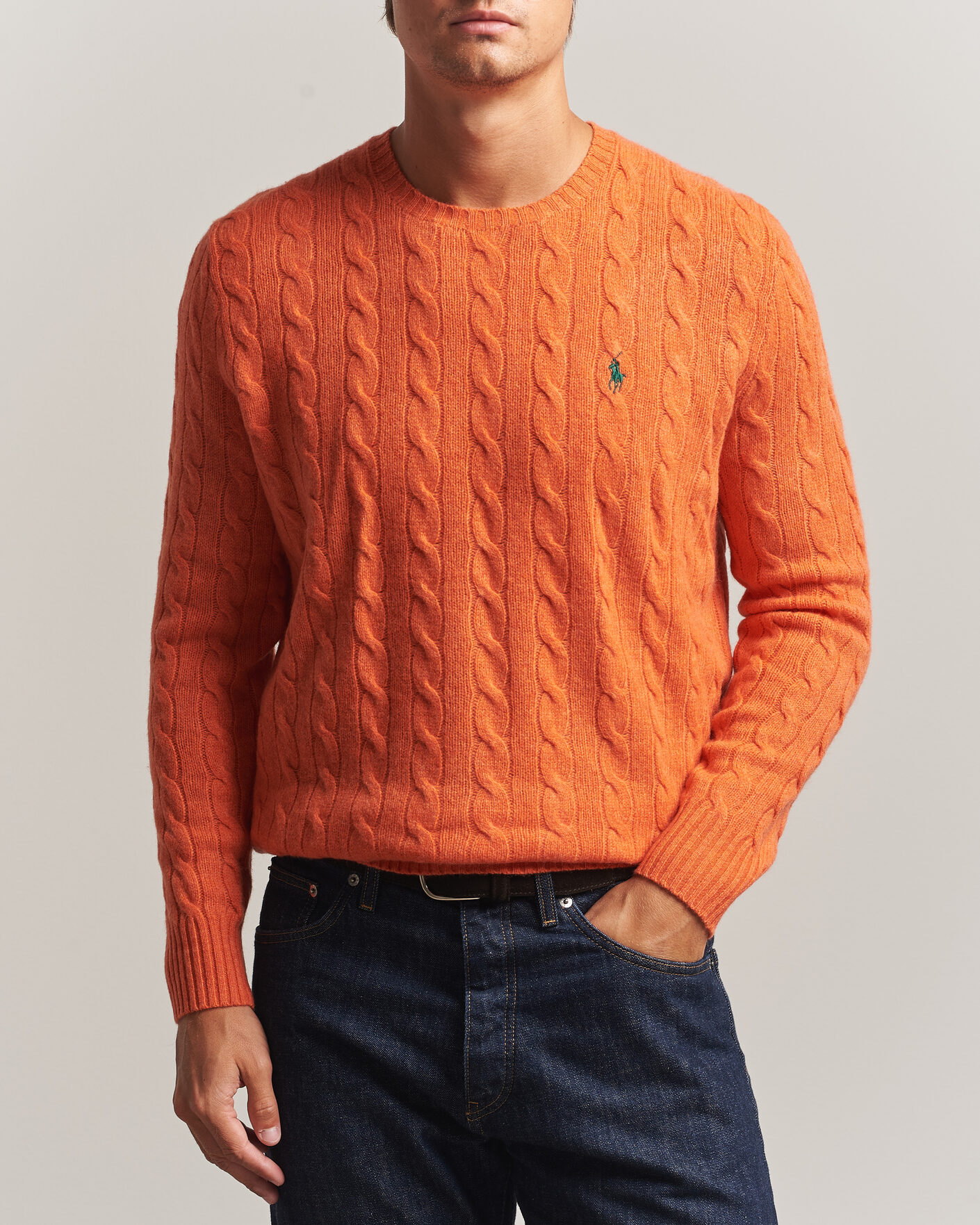 Herre | Gensere | Polo Ralph Lauren | Wool/Cashmere Cable Crew Neck Orange Jasper Heather
