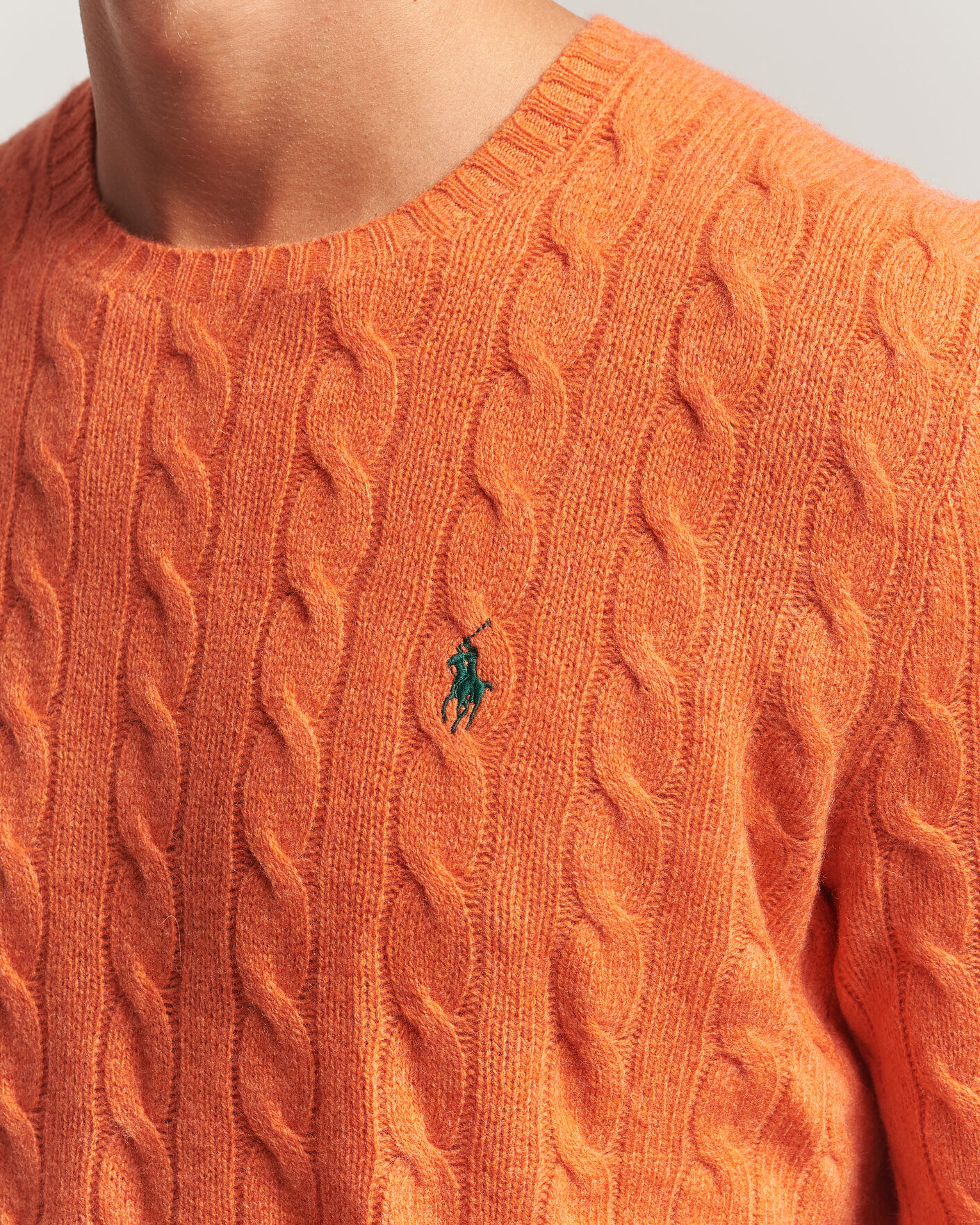 Herre | Gensere | Polo Ralph Lauren | Wool/Cashmere Cable Crew Neck Orange Jasper Heather