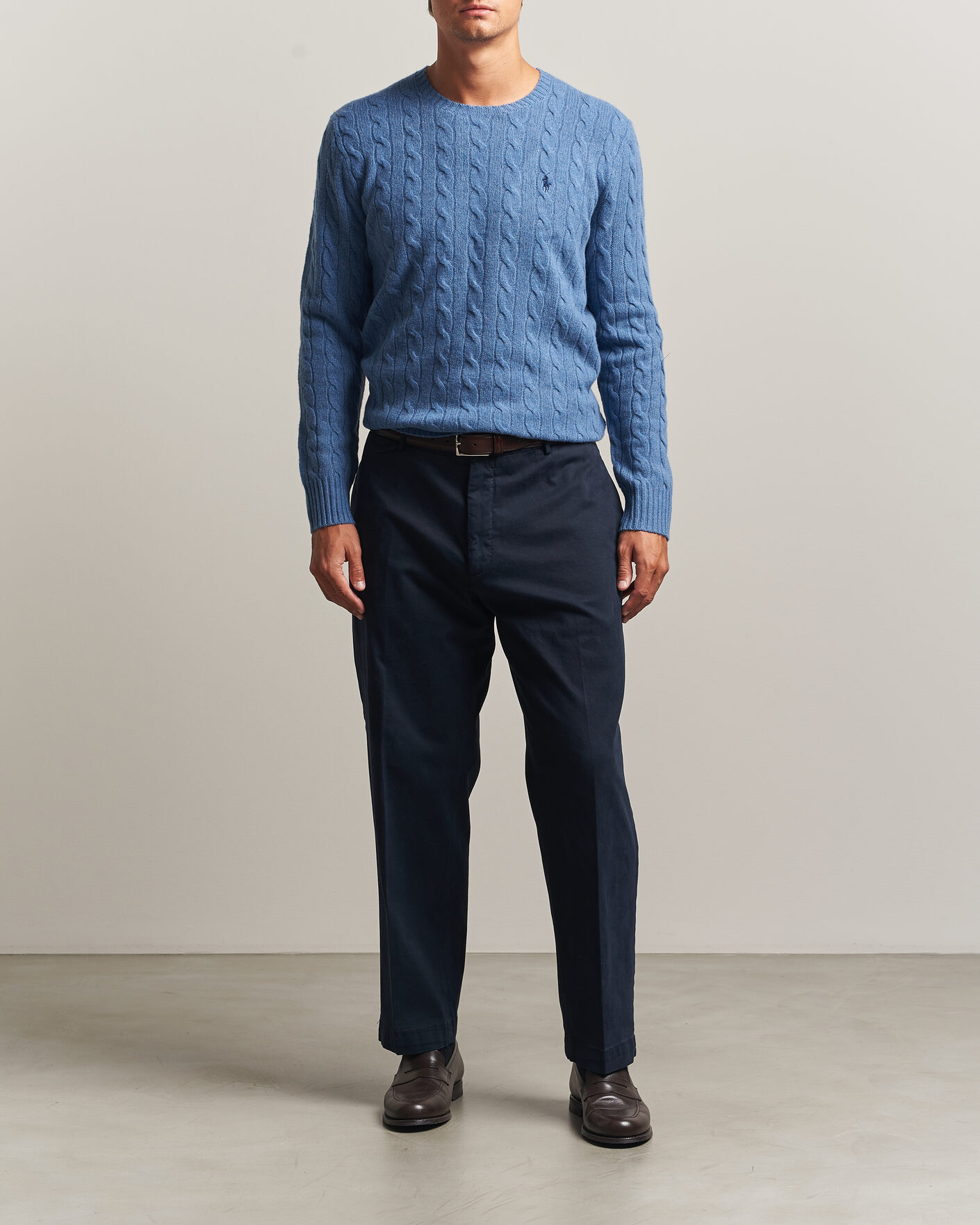Herre | Gensere | Polo Ralph Lauren | Wool/Cashmere Cable Crew Neck Blue Borage Heather