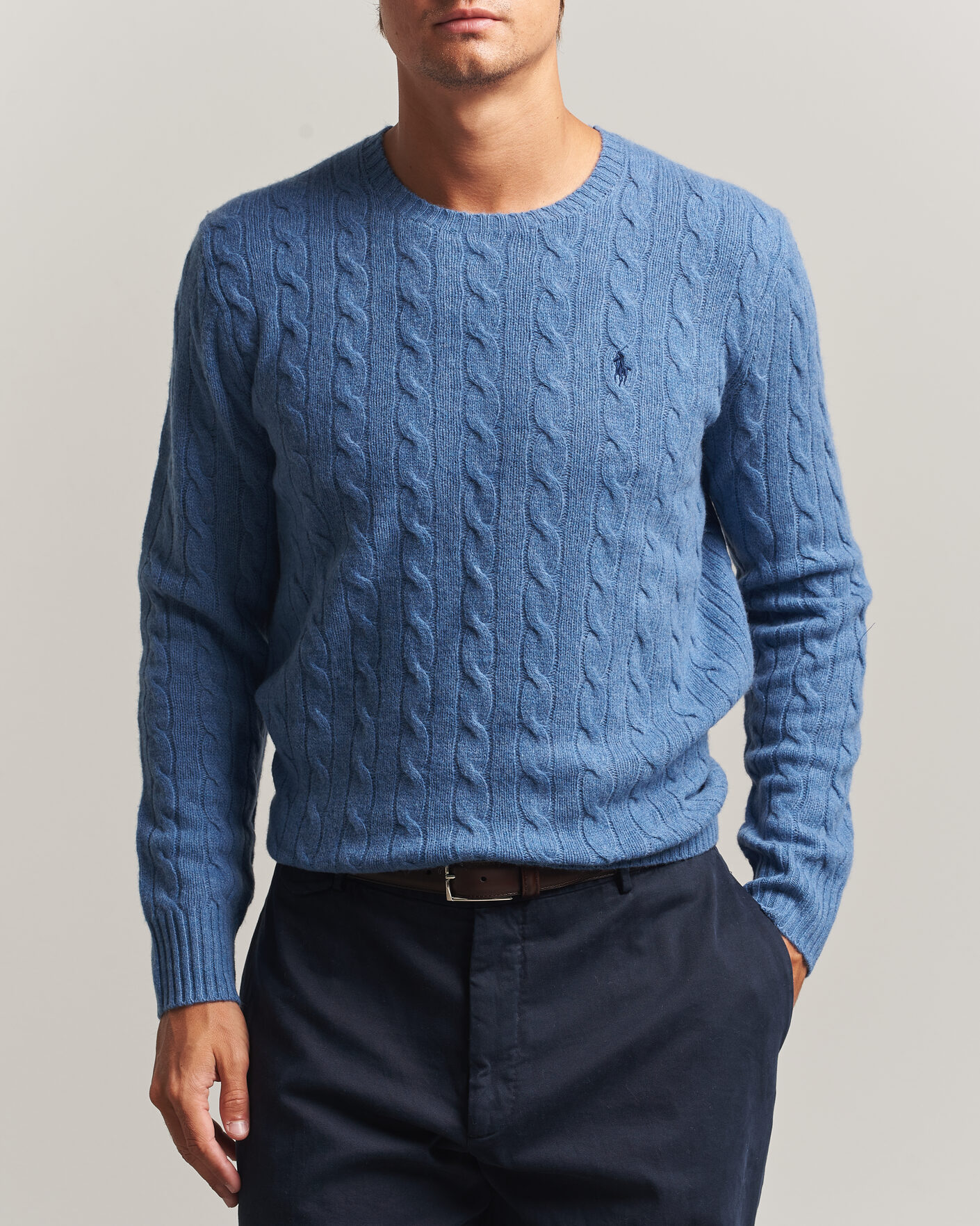 Herre | Gensere | Polo Ralph Lauren | Wool/Cashmere Cable Crew Neck Blue Borage Heather