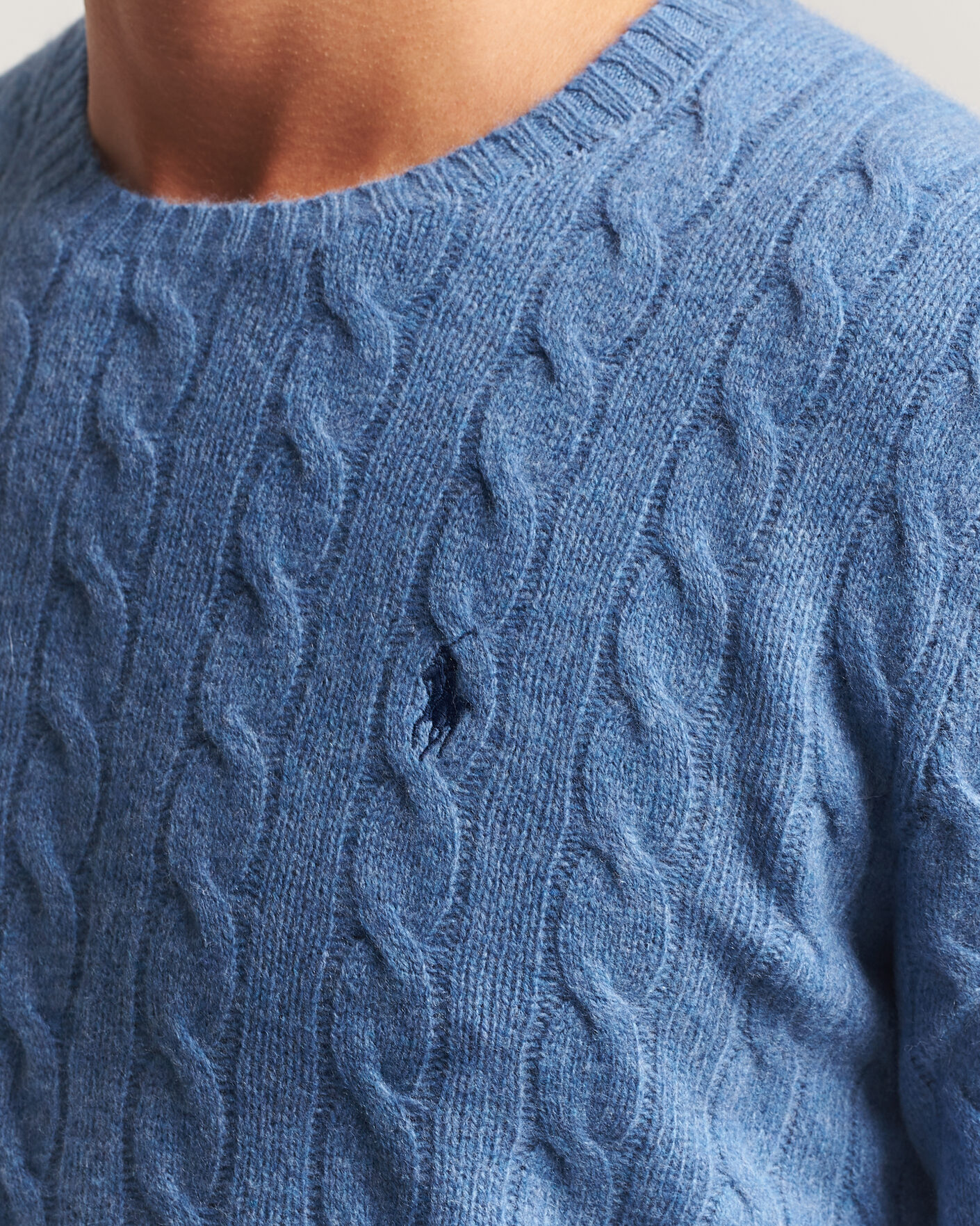 Herre | Gensere | Polo Ralph Lauren | Wool/Cashmere Cable Crew Neck Blue Borage Heather
