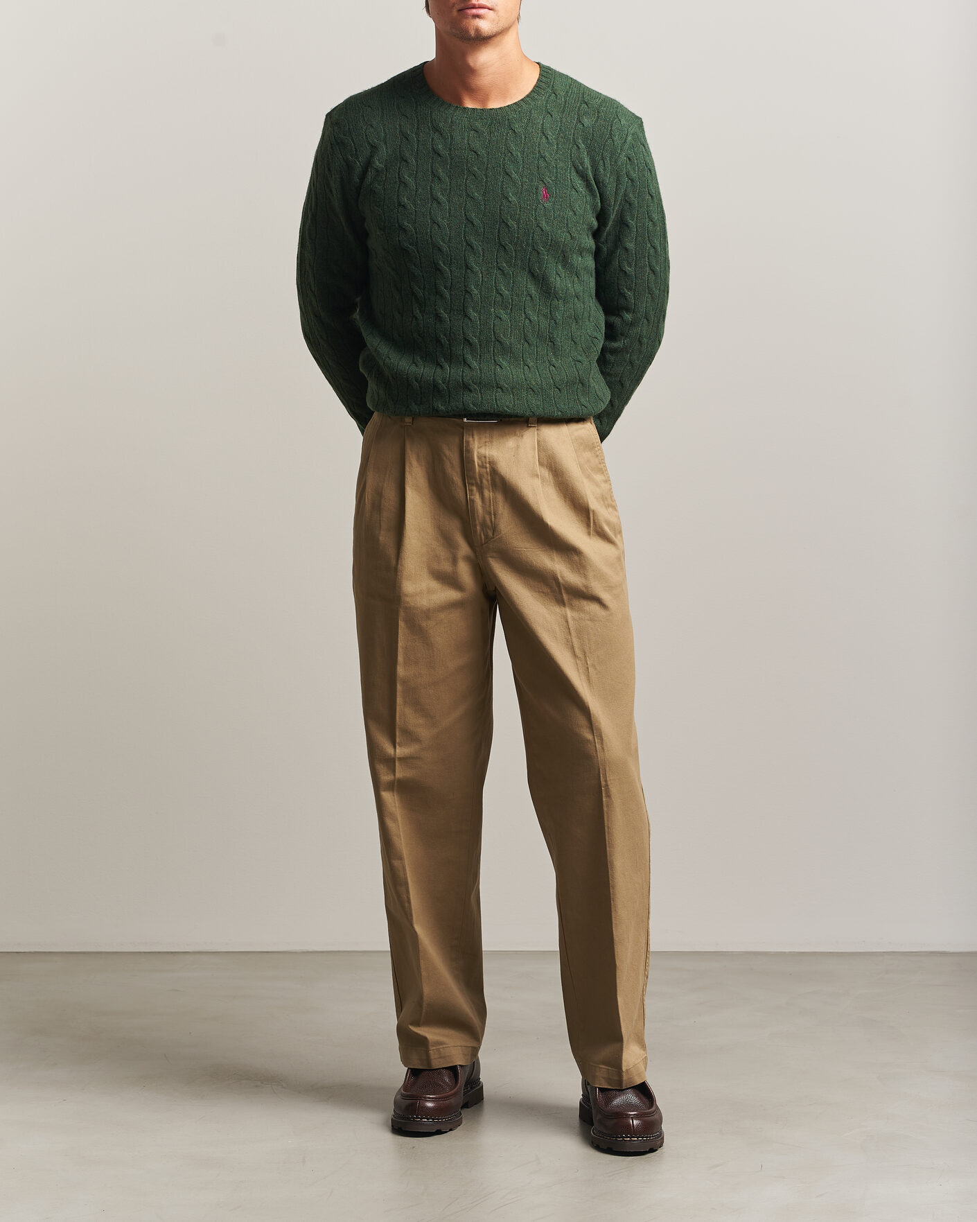 Herre | Gensere | Polo Ralph Lauren | Wool/Cashmere Cable Crew Neck Lodgepole Pine Heather