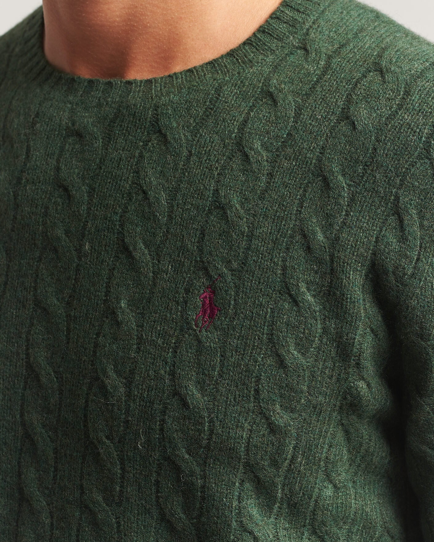 Herre | Gensere | Polo Ralph Lauren | Wool/Cashmere Cable Crew Neck Lodgepole Pine Heather
