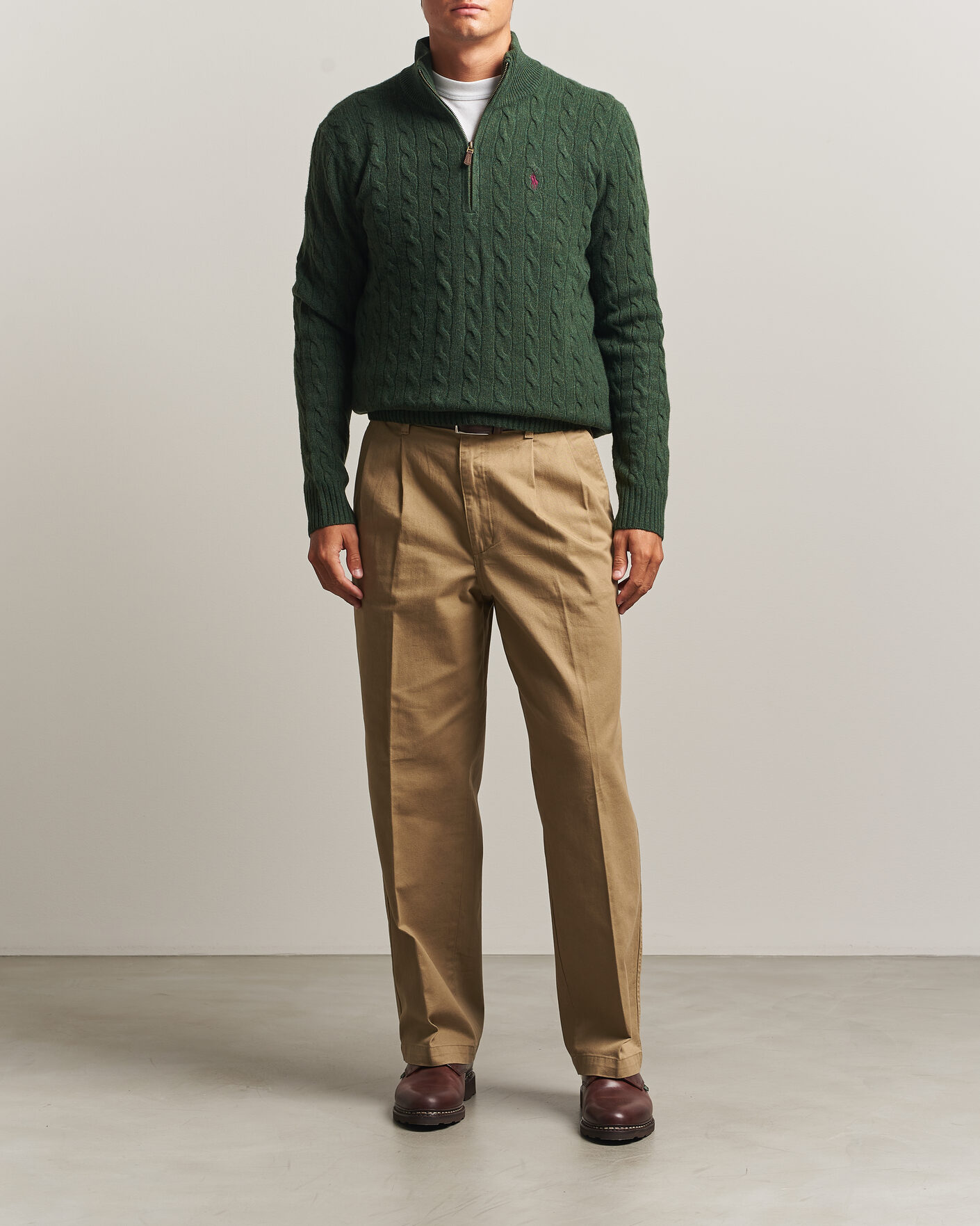 Herre | Gensere | Polo Ralph Lauren | Wool/Cashmere Cable Half Zip Lodgepole Pine Heather