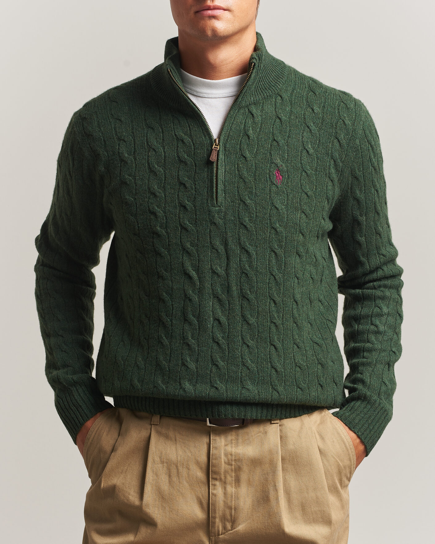 Herre | Gensere | Polo Ralph Lauren | Wool/Cashmere Cable Half Zip Lodgepole Pine Heather