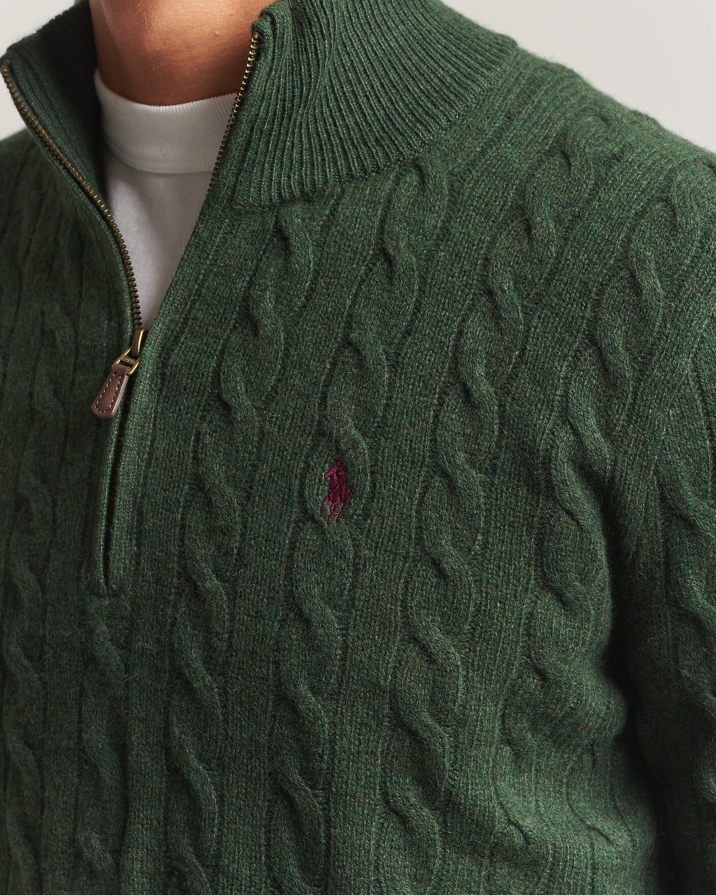 Herre | Gensere | Polo Ralph Lauren | Wool/Cashmere Cable Half Zip Lodgepole Pine Heather