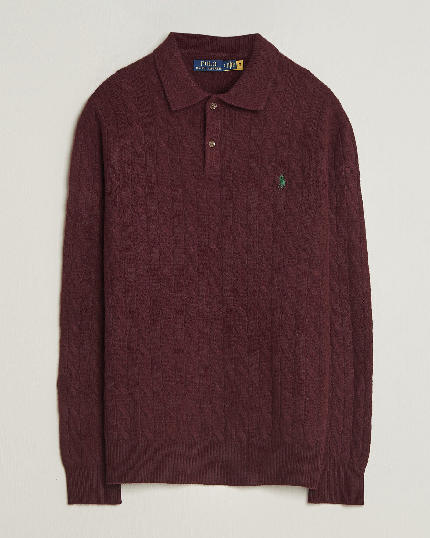 Herre | Gensere | Polo Ralph Lauren | Wool/Cashmere Cable Knit Polo Aged Wine Heather