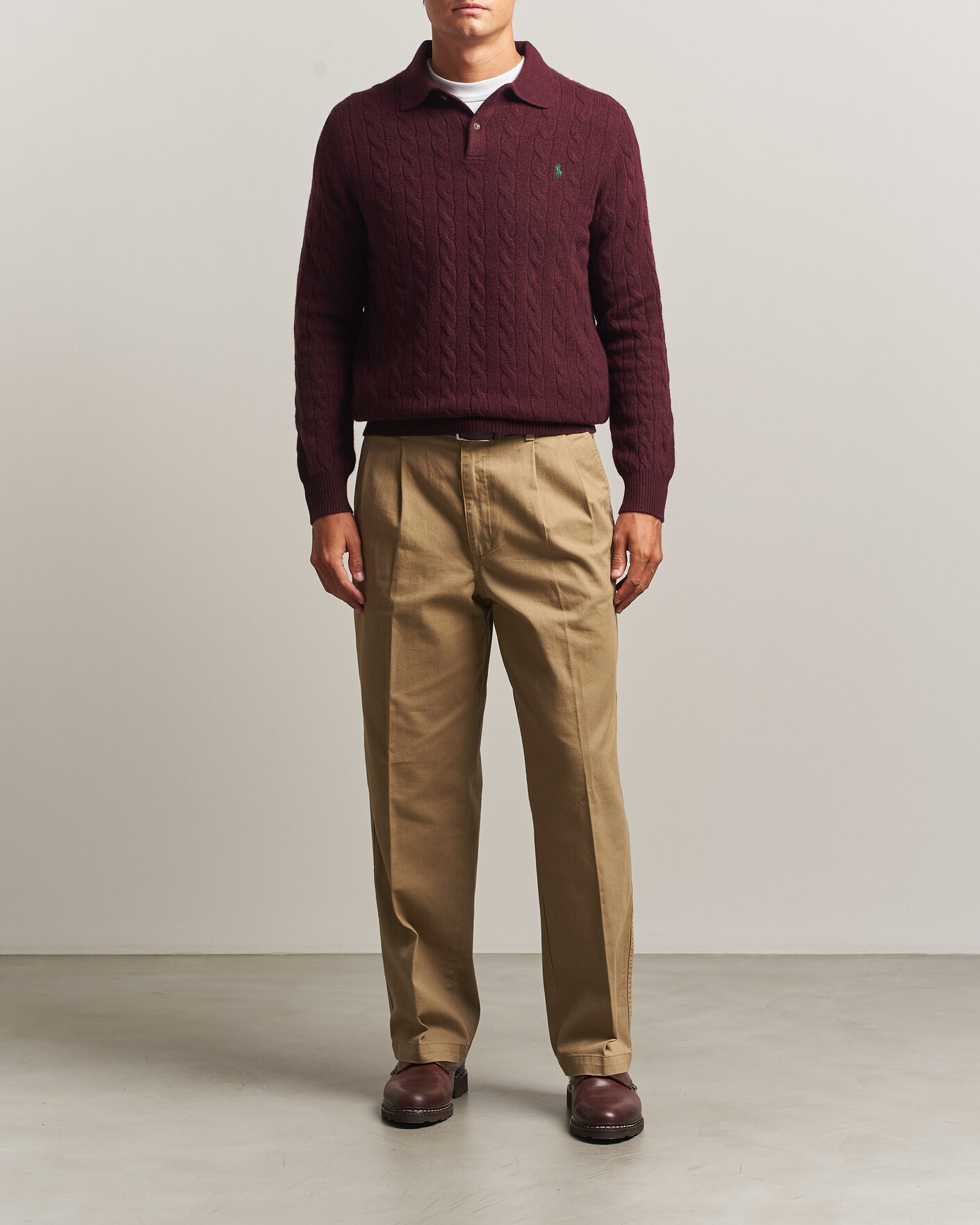 Herre | Gensere | Polo Ralph Lauren | Wool/Cashmere Cable Knit Polo Aged Wine Heather