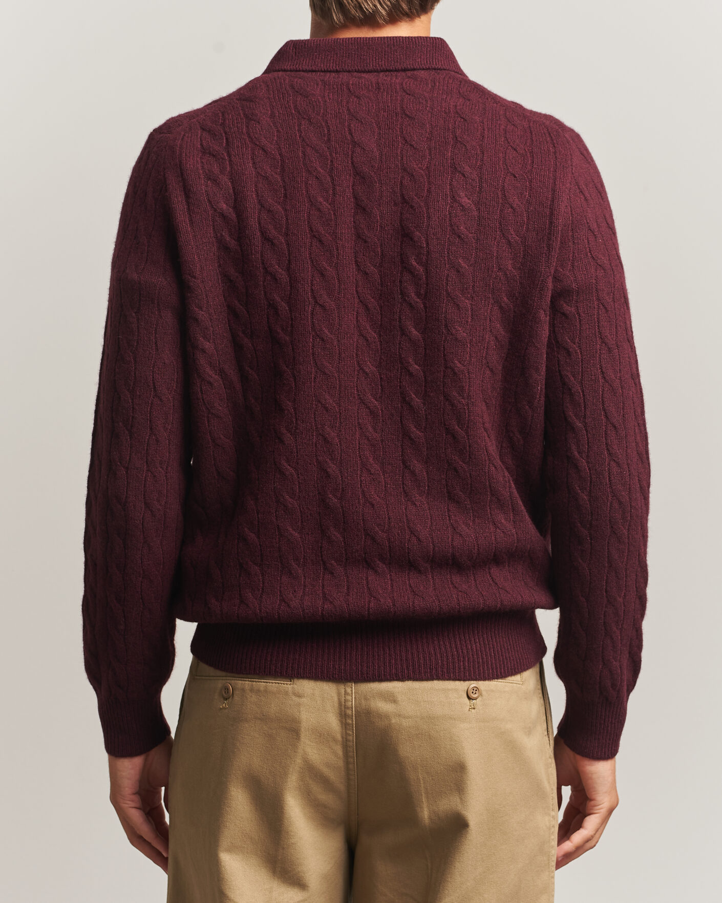 Herre | Gensere | Polo Ralph Lauren | Wool/Cashmere Cable Knit Polo Aged Wine Heather