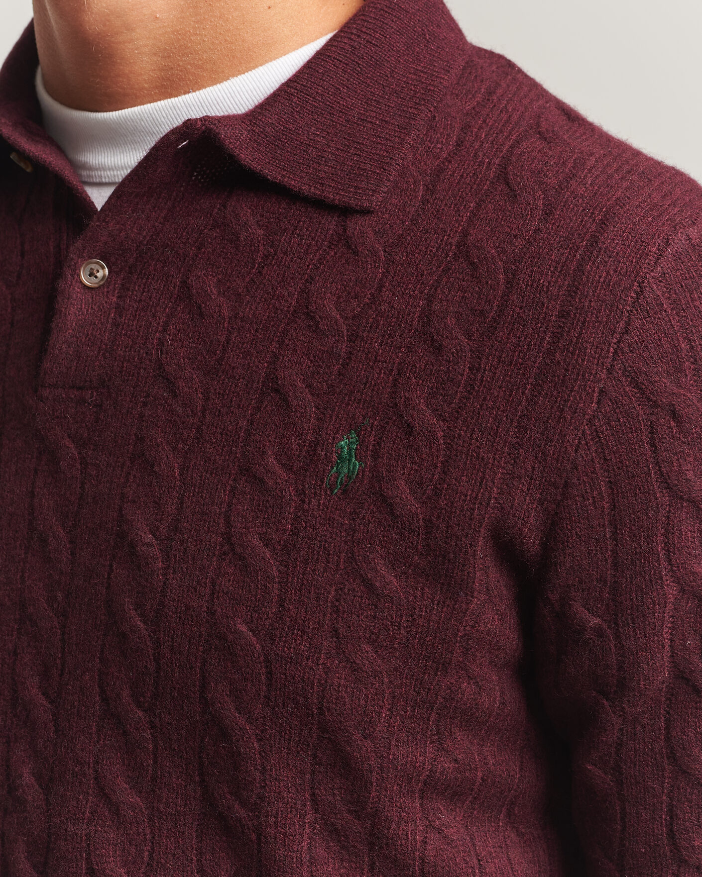 Herre | Gensere | Polo Ralph Lauren | Wool/Cashmere Cable Knit Polo Aged Wine Heather