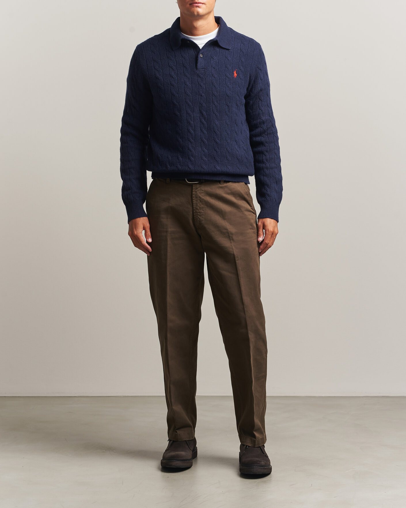 Herre | Gensere | Polo Ralph Lauren | Wool/Cashmere Cable Knit Polo Hunter Navy