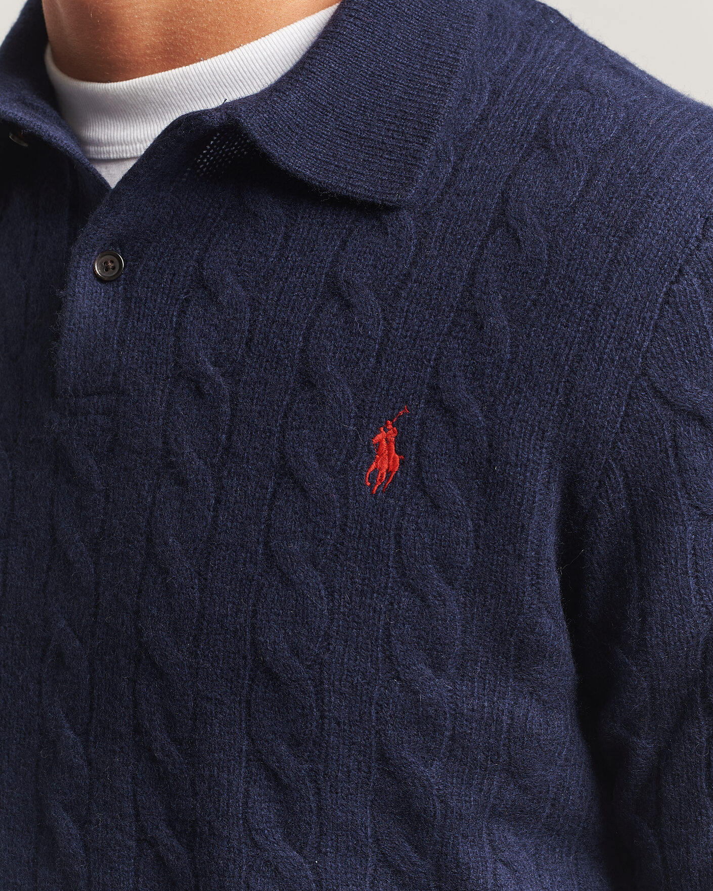 Herre | Gensere | Polo Ralph Lauren | Wool/Cashmere Cable Knit Polo Hunter Navy